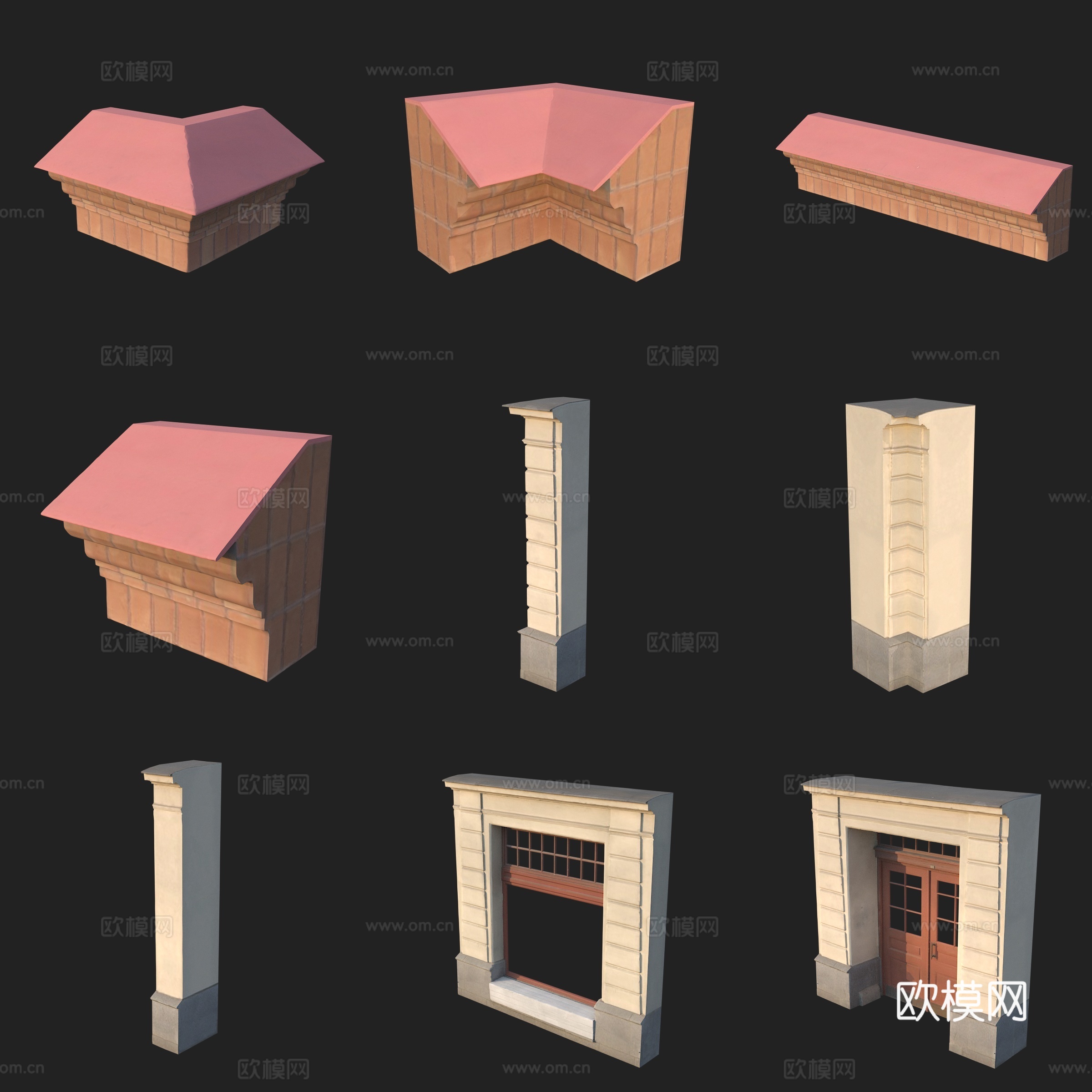 门窗窗框柱子屋檐墙角3d模型