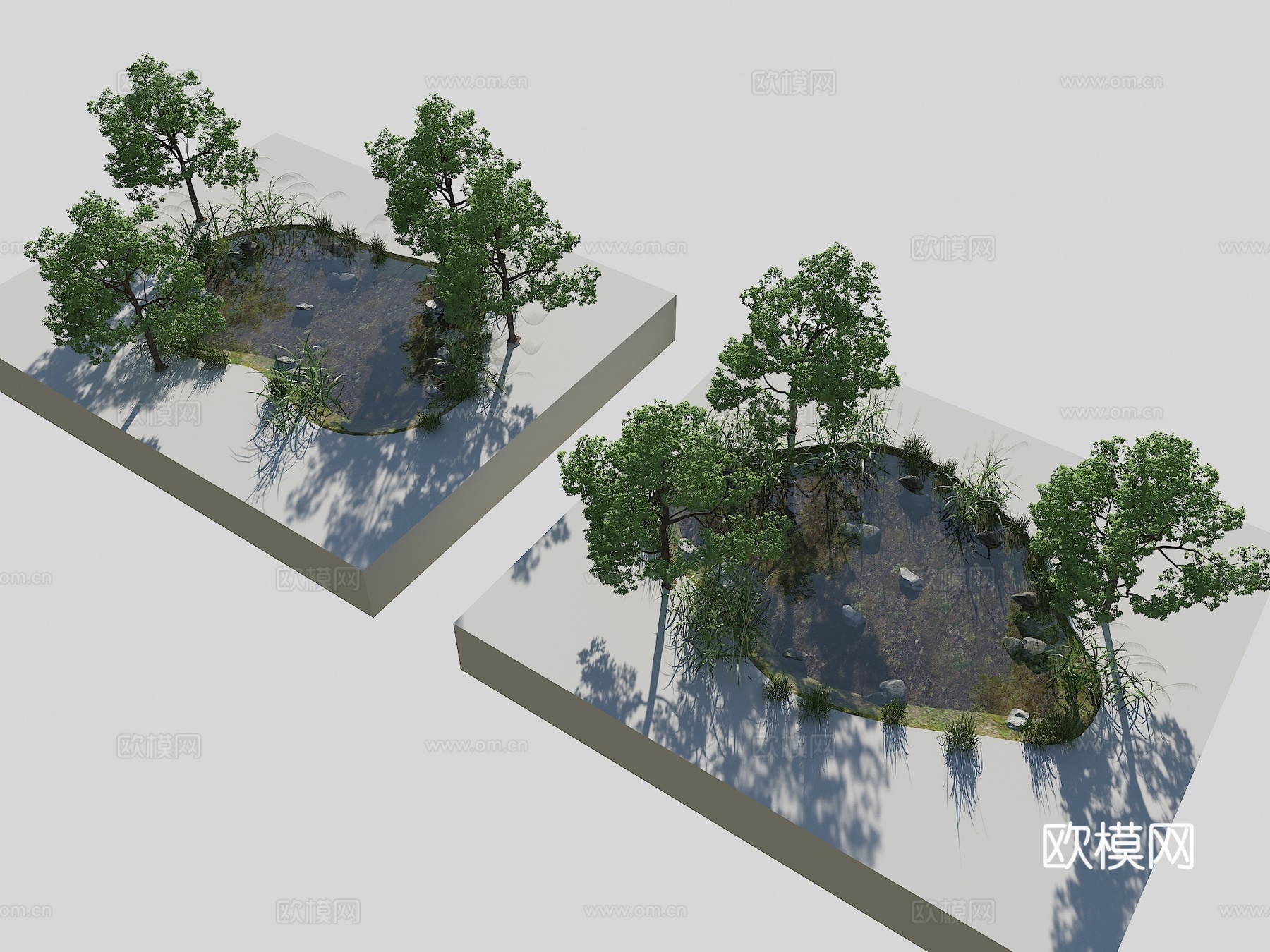 景观水池 野外池塘 荷花池 景鲤池 原生鱼池 水景 生态池3d模型