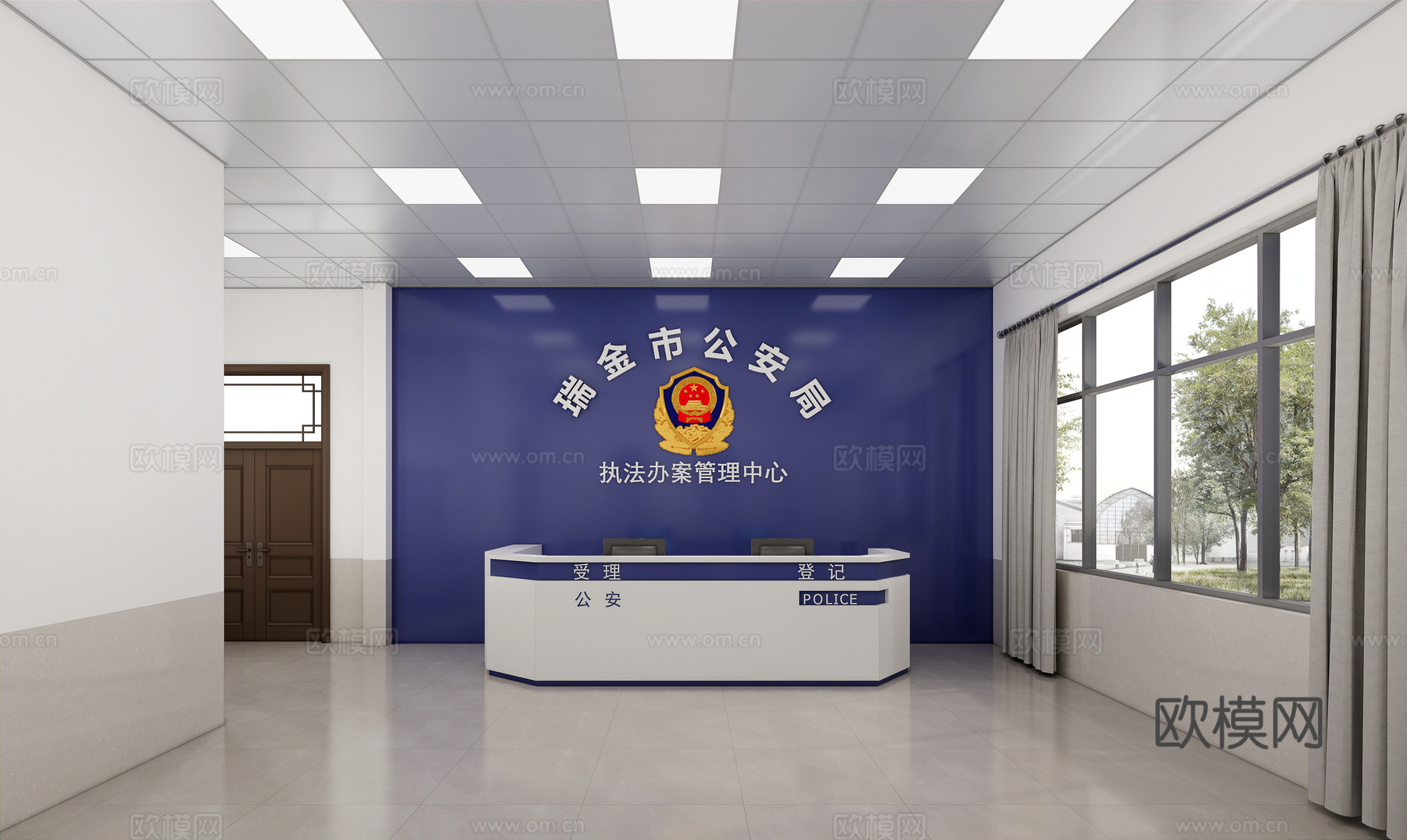 公安局执法办案管理中心前台接待厅su模型