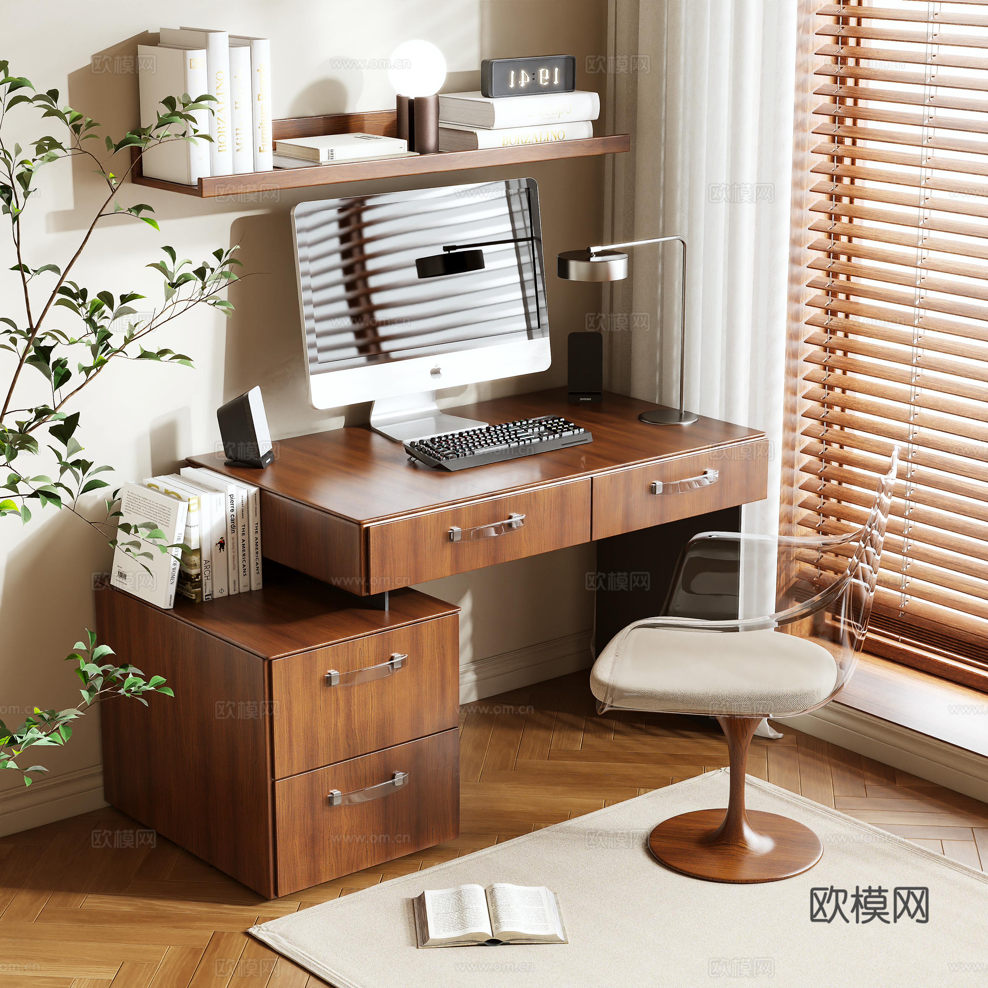 原木风书桌3d模型
