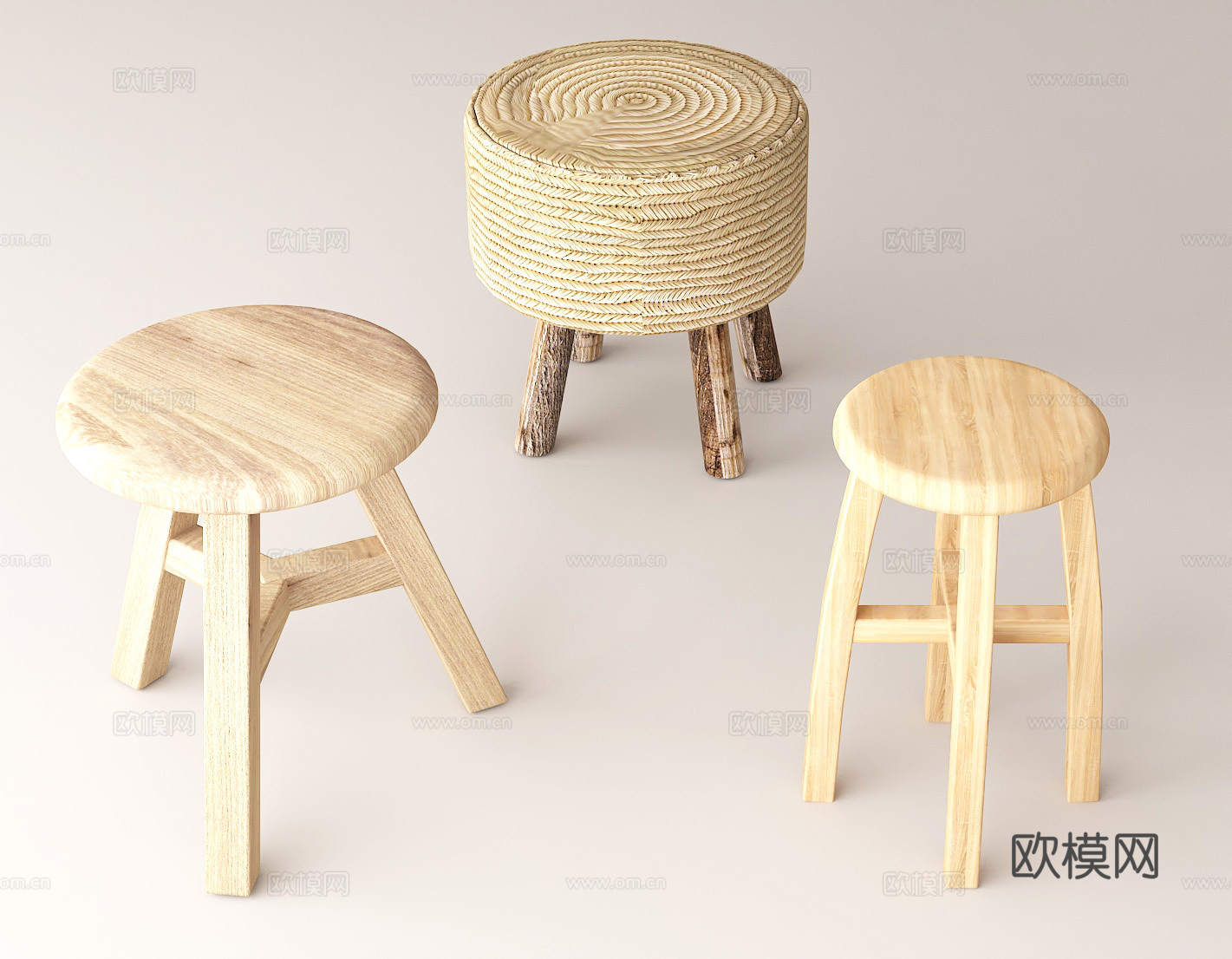 手工家具木质凳子编织凳3d模型