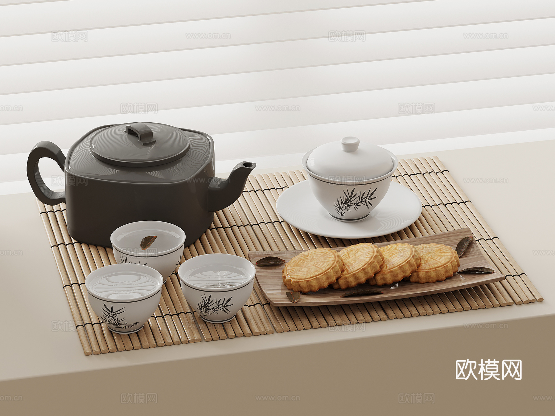 新中式茶具 茶壶 月饼su模型