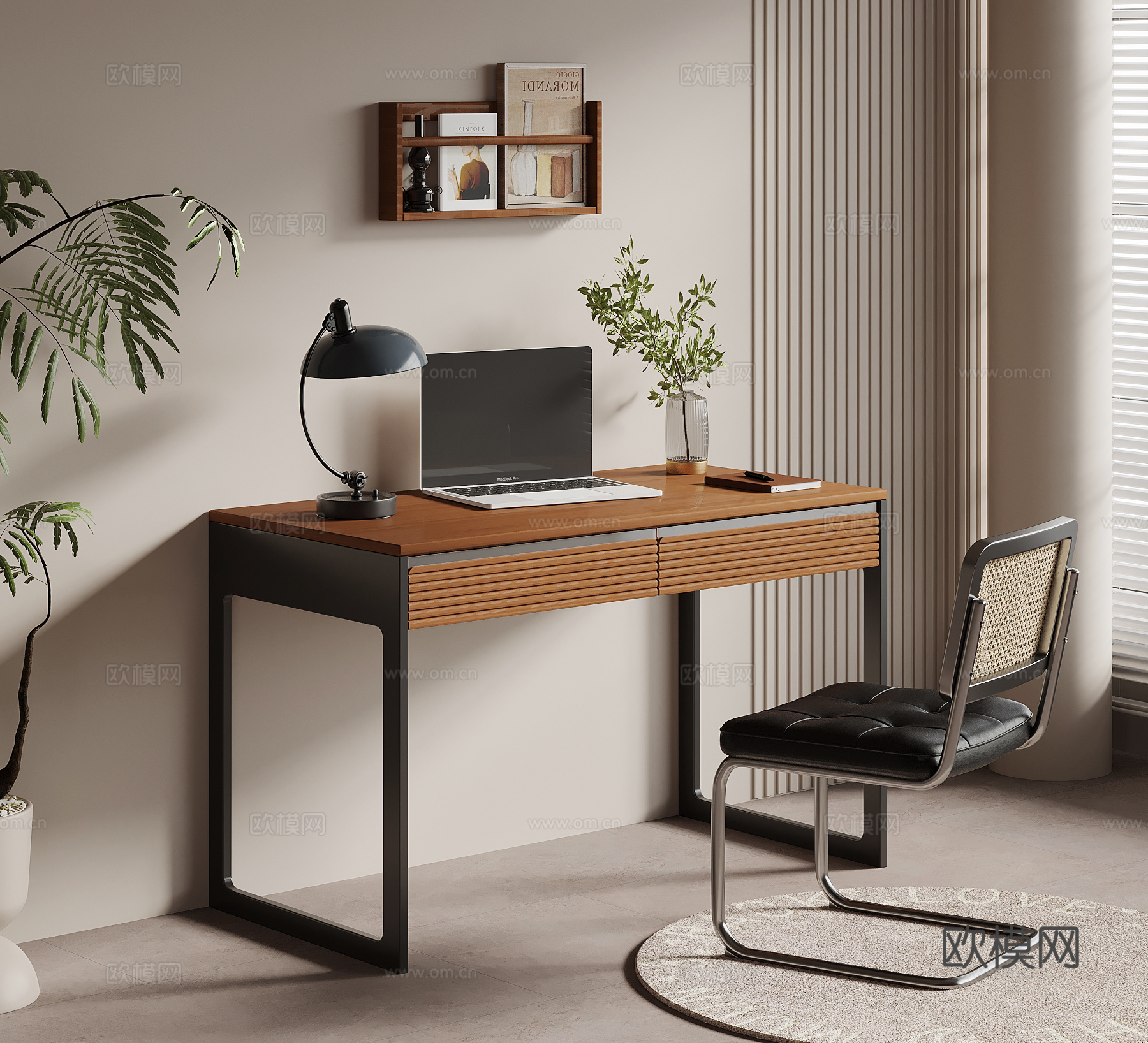 书桌 中古风写字台 电脑桌 书桌椅3d模型