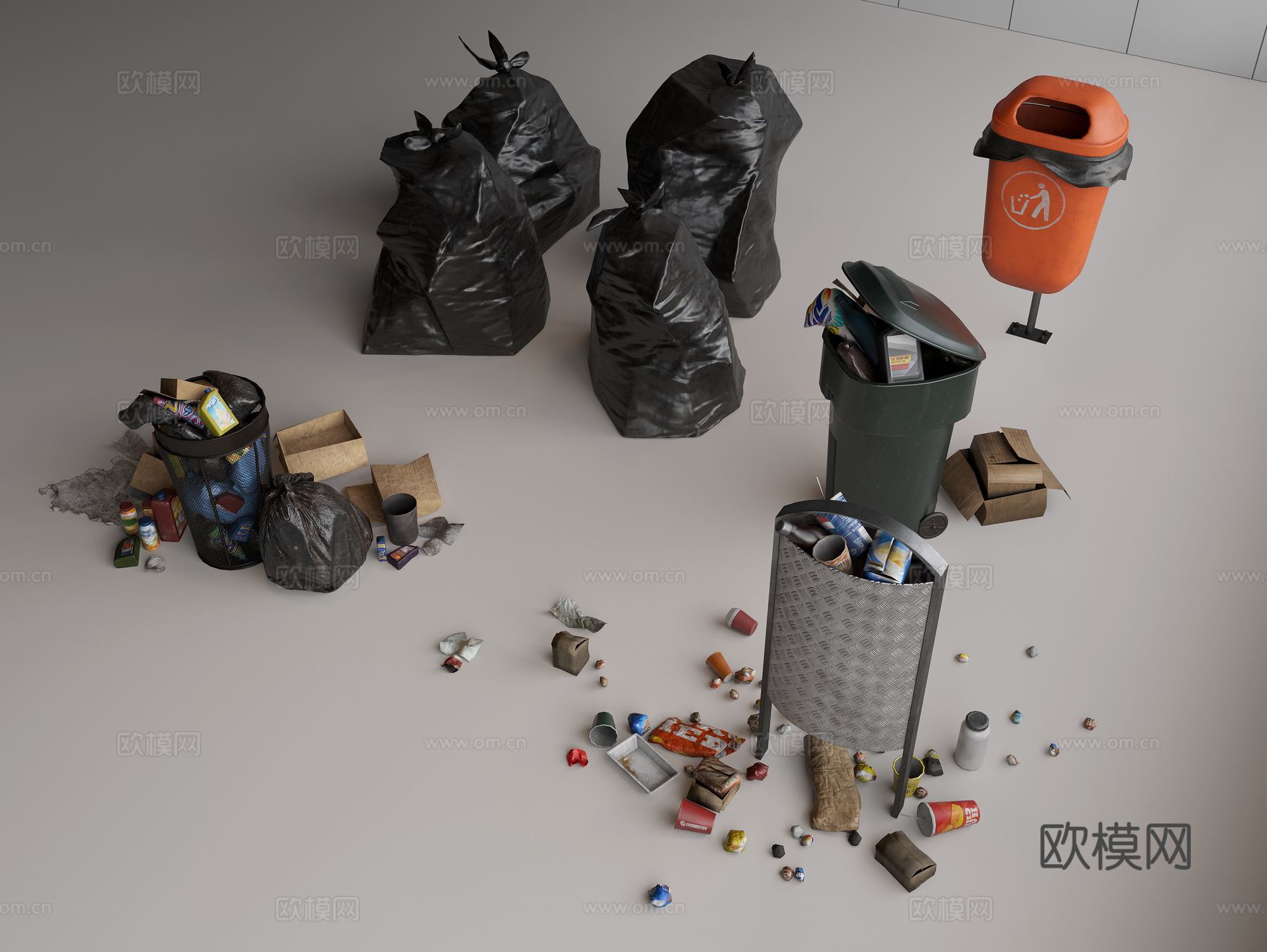 环卫垃圾桶 户外垃圾桶 塑料垃圾桶 铁质垃圾桶 垃圾袋3d模型