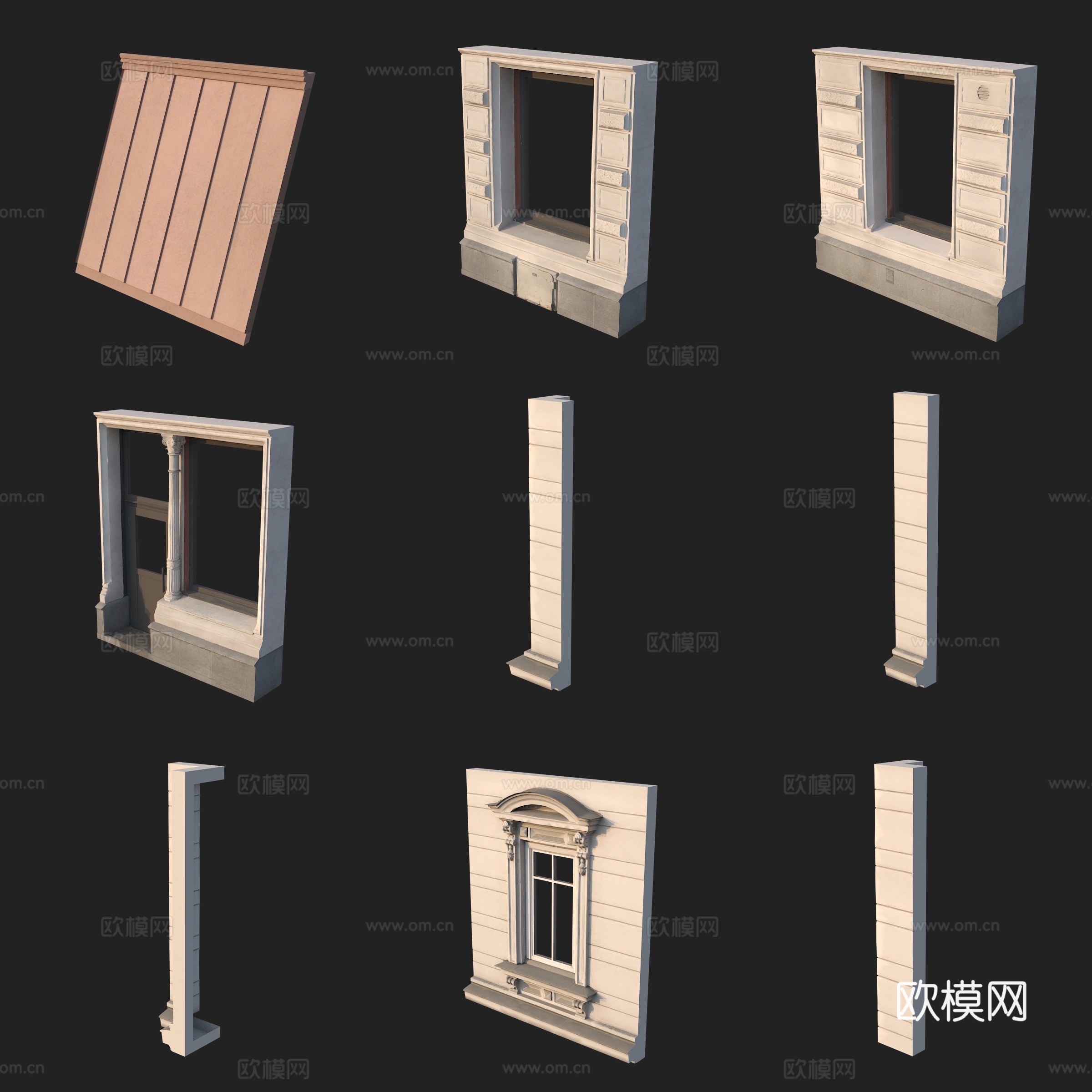 门窗窗框柱子房顶建筑构件3d模型
