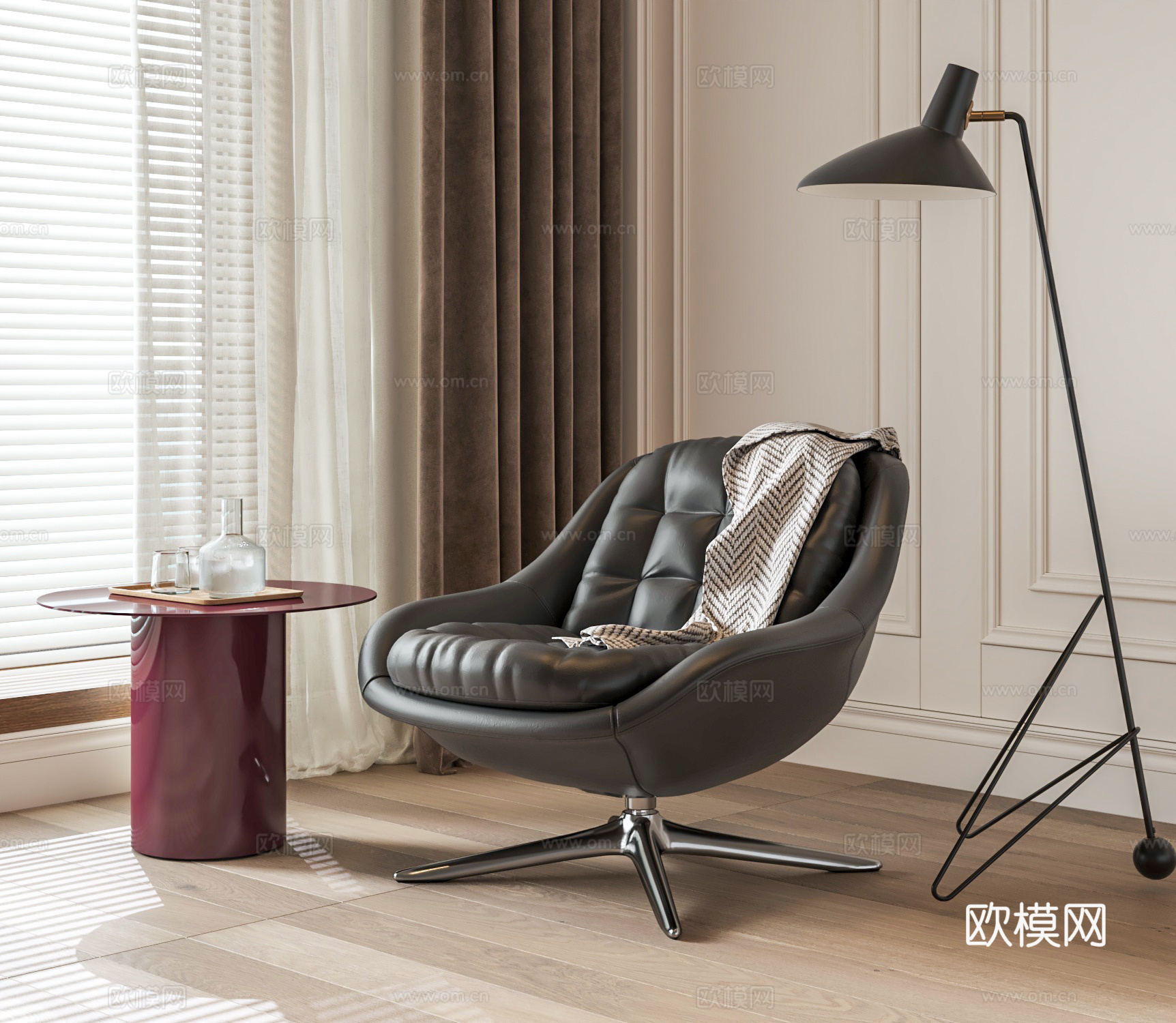 Minotti Kendall 沙发椅 皮革单人沙发 落地灯su模型