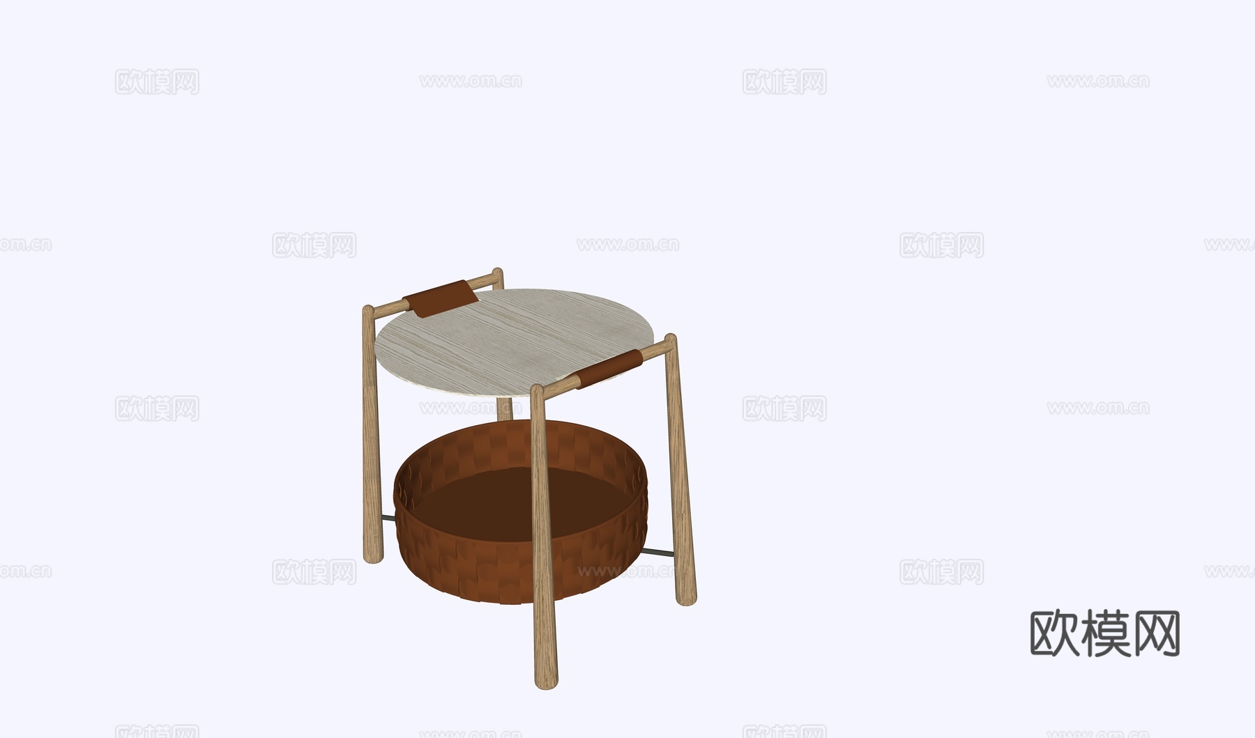 意式极简沙发边几 意式马鞍皮编织沙发边几 现代简约圆形置物架su模型