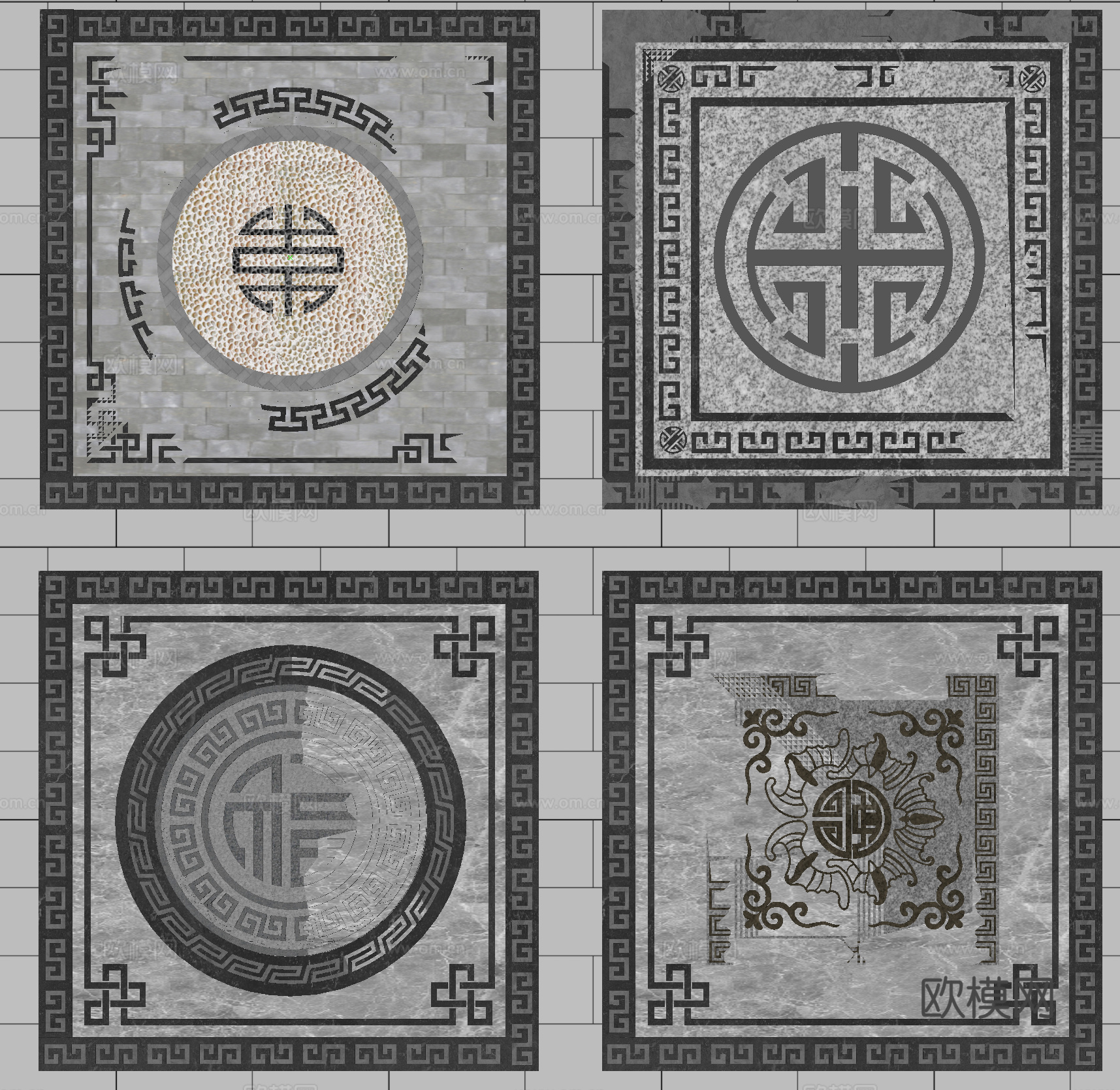 中式地砖 花砖 瓷砖su模型