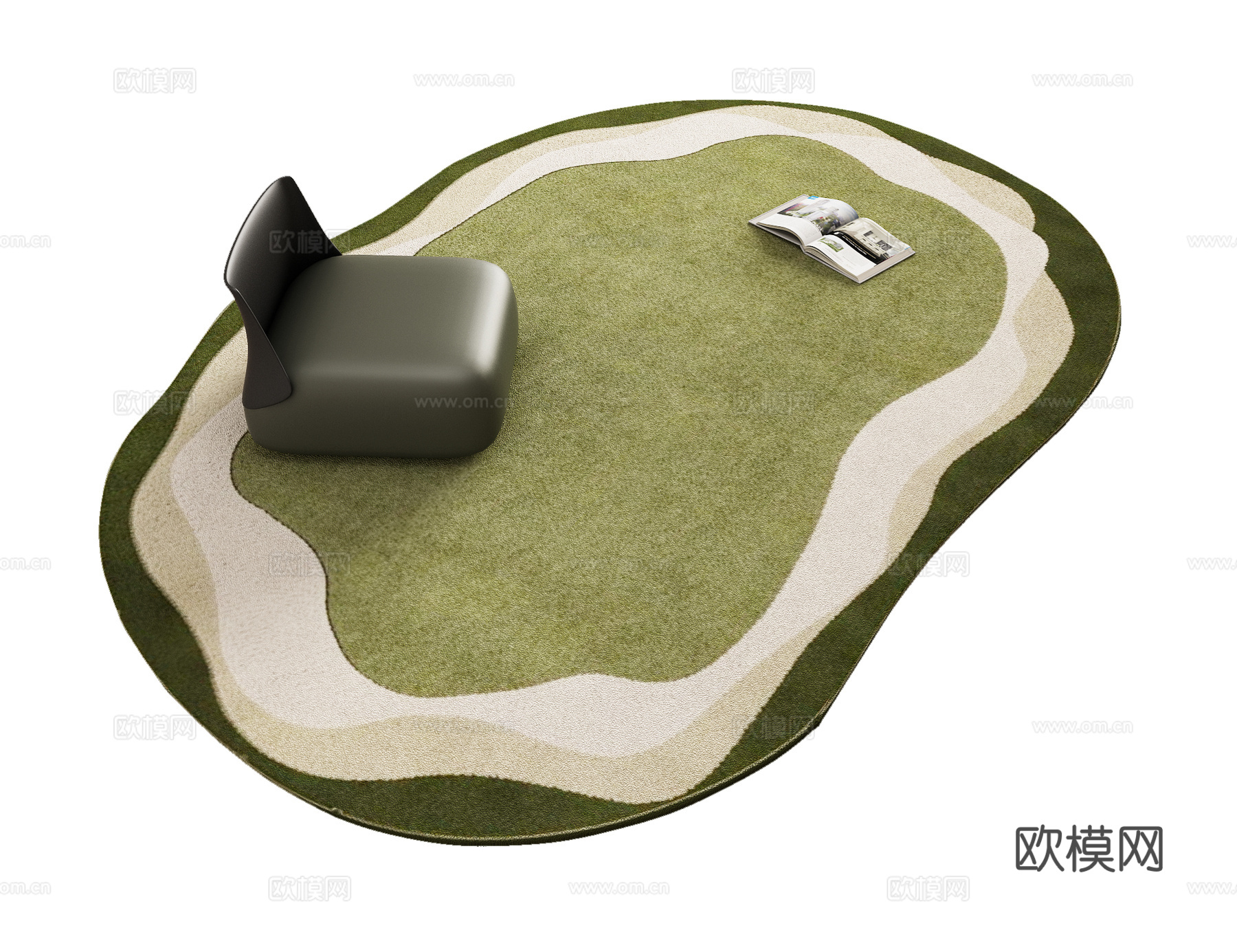 复古绿色异形客厅地毯  卧室地毯3d模型