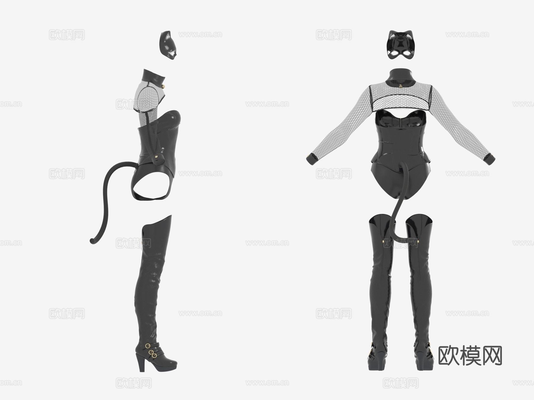 夜店猫女服装 连体衣 靴子 女性服装3d模型
