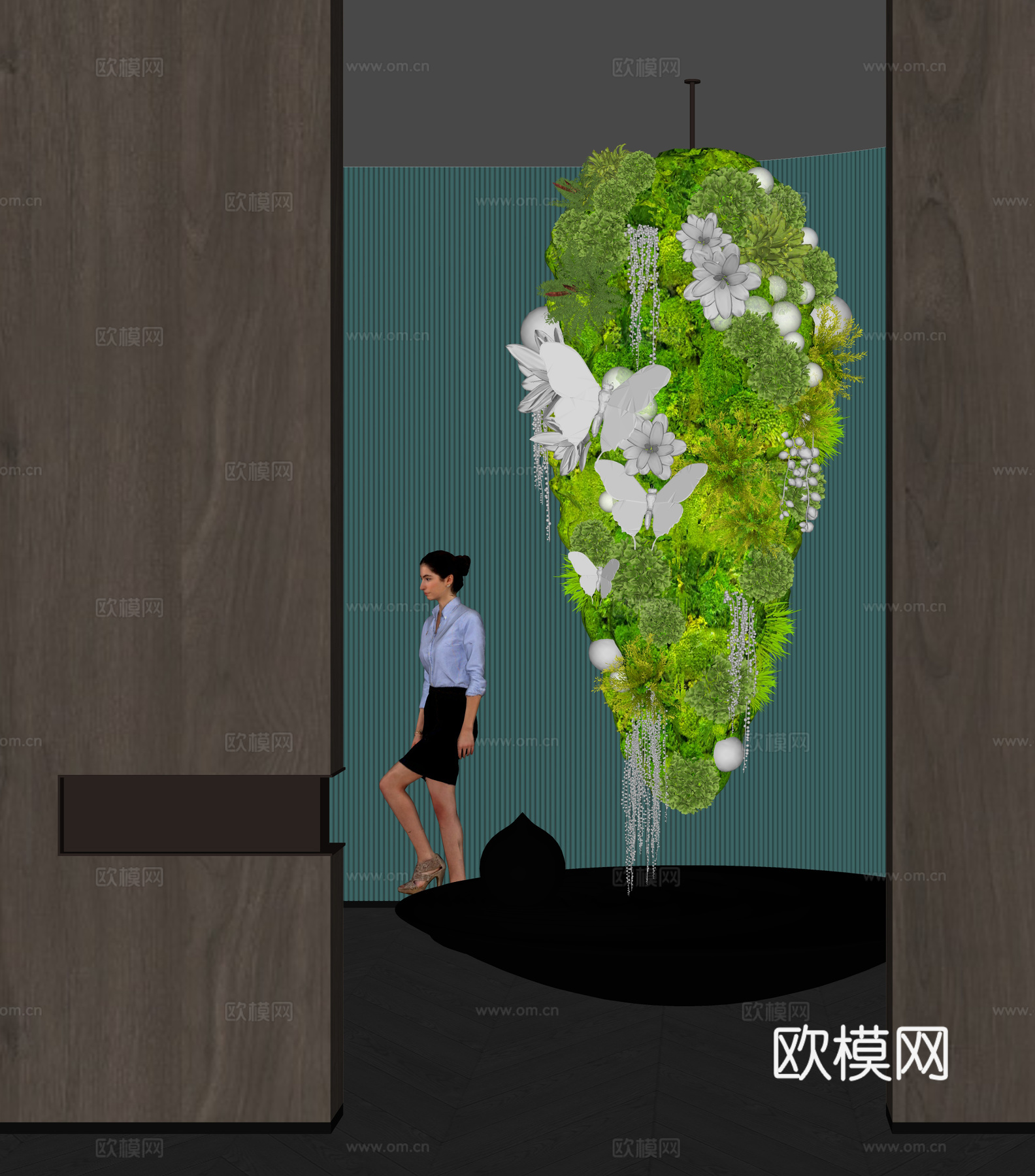 现代室内苔藓装置 苔藓雕塑装饰 蝴蝶装饰 植物堆su模型