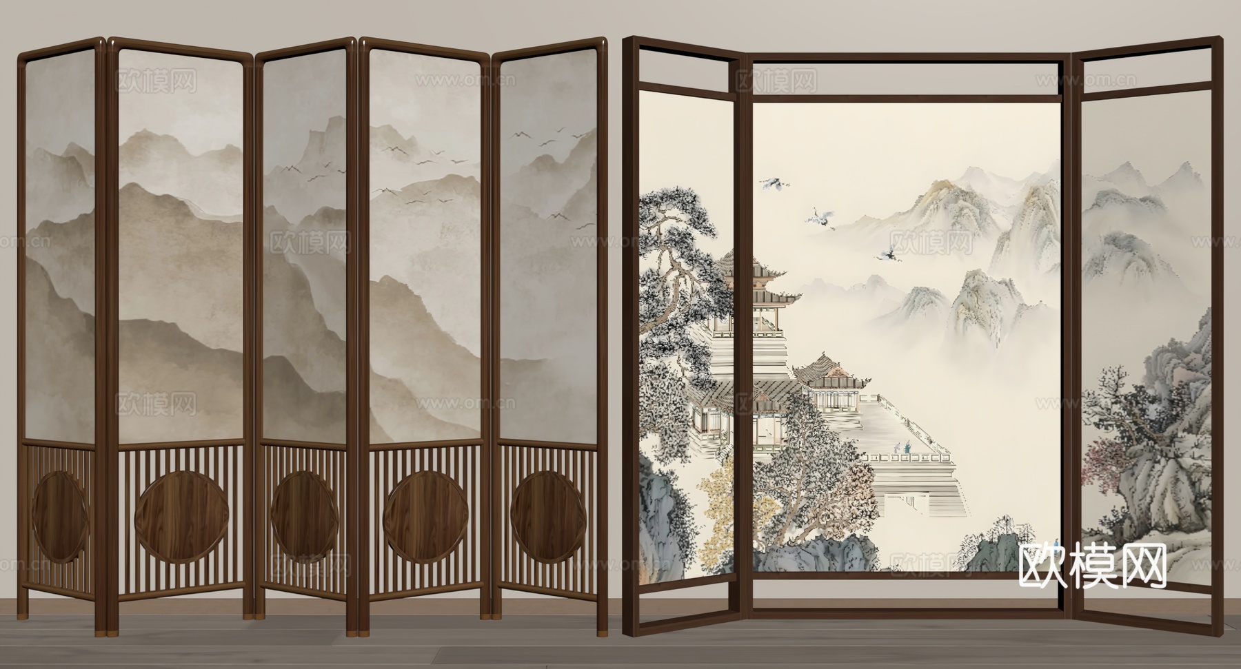 新中式屏风su模型