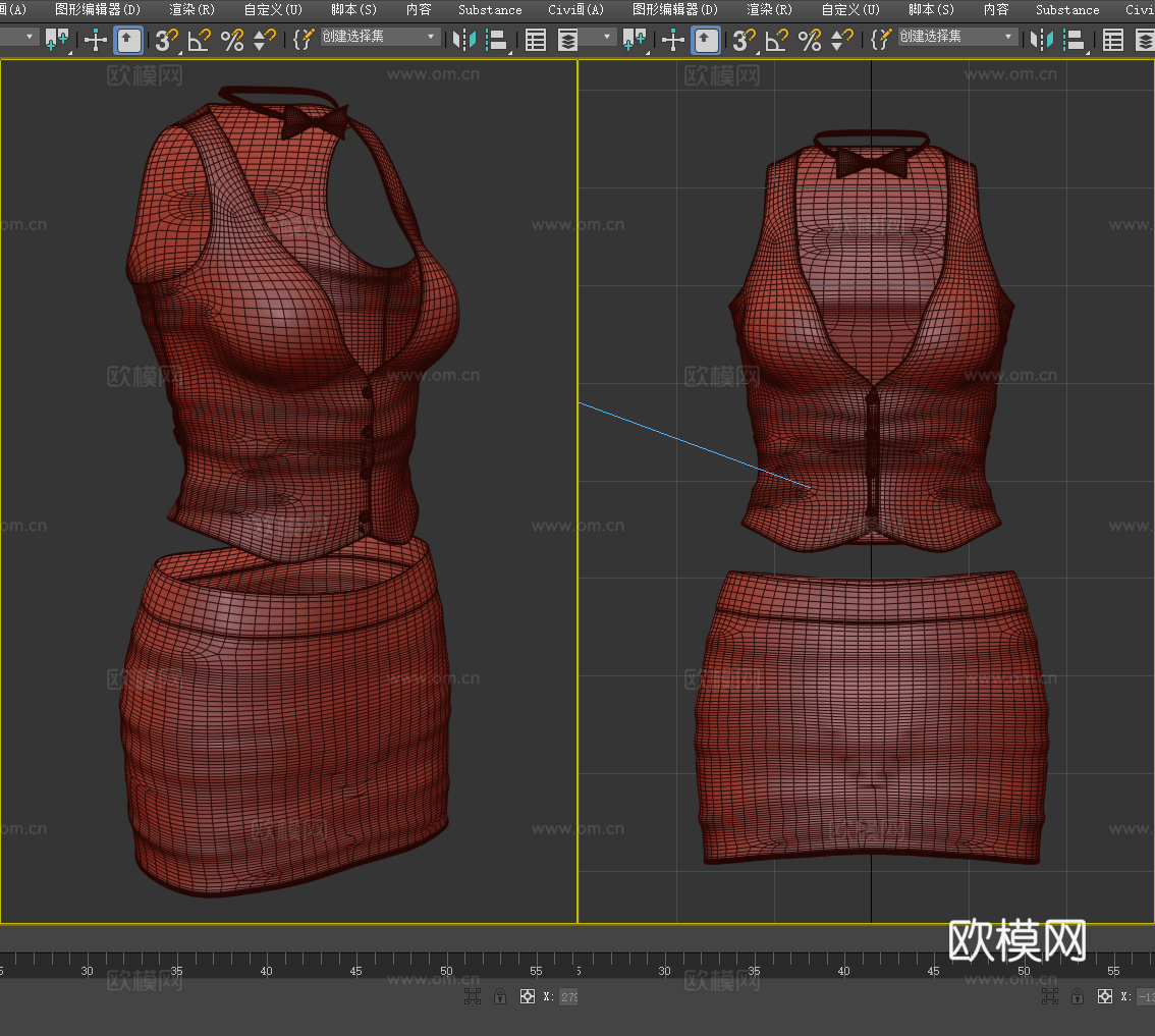 女性调酒师服装 背心 裙子 女装 衣服3d模型
