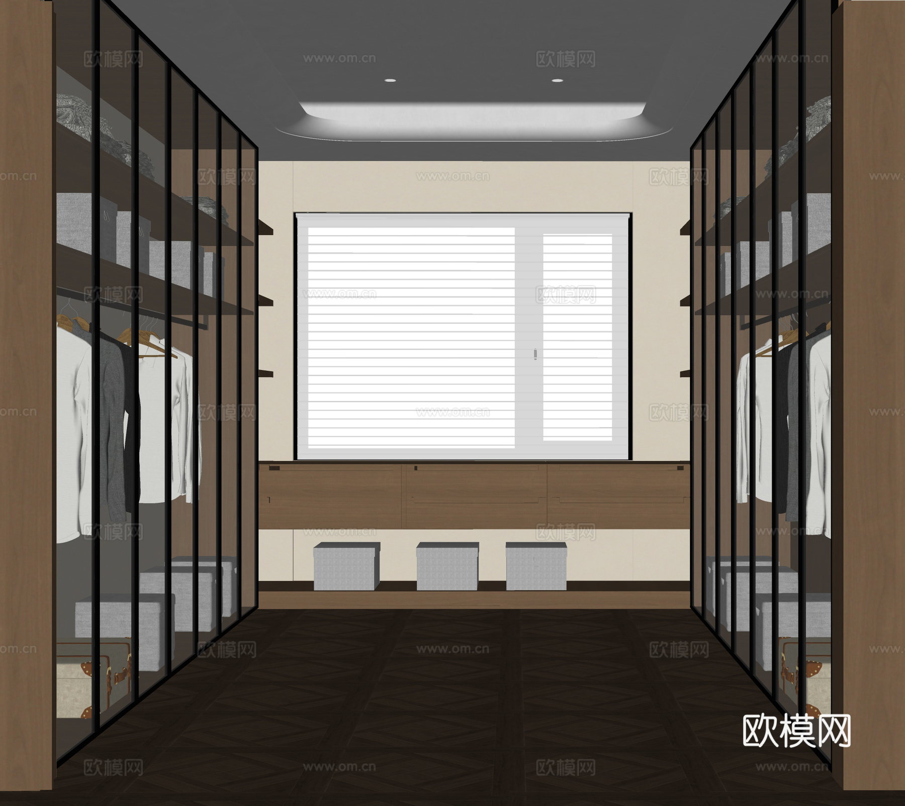 现代衣帽间 衣柜su模型