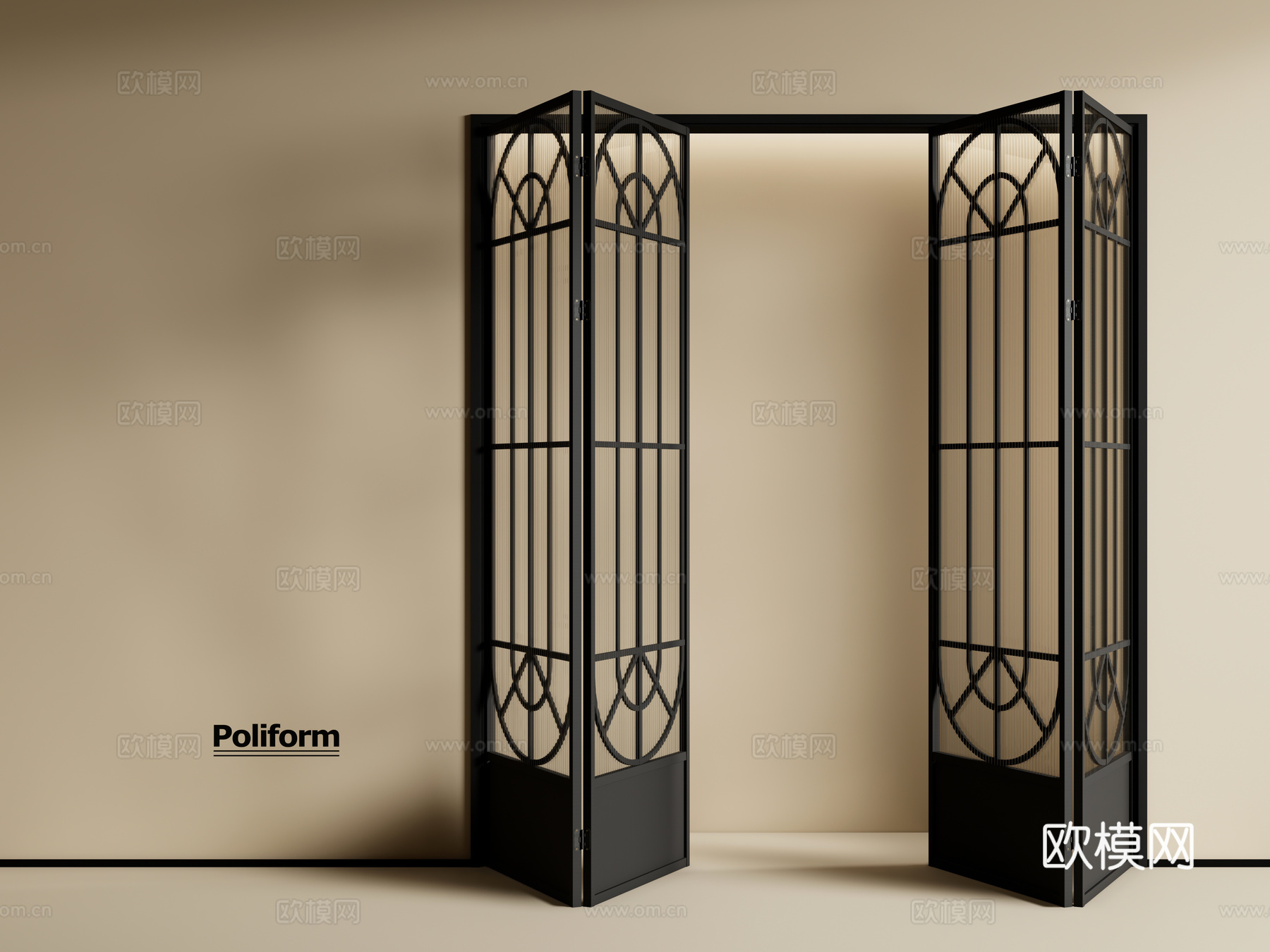 法式中古折叠门 玻璃推拉门3d模型