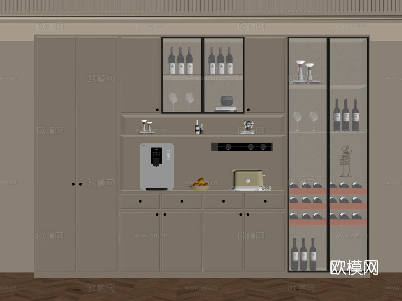 酒柜 法式奶油风酒柜 餐边柜su模型