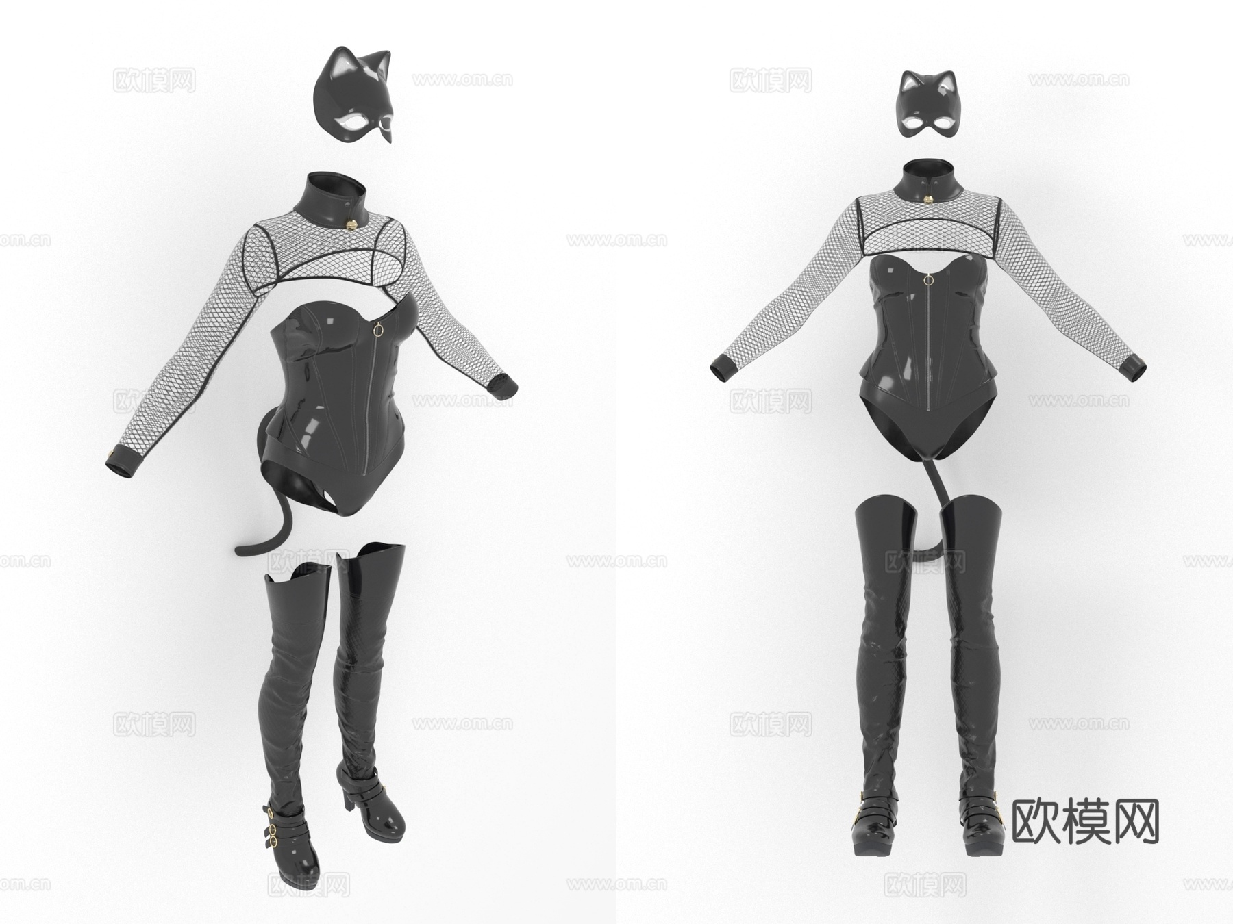 夜店猫女服装 连体衣 靴子 女性服装3d模型