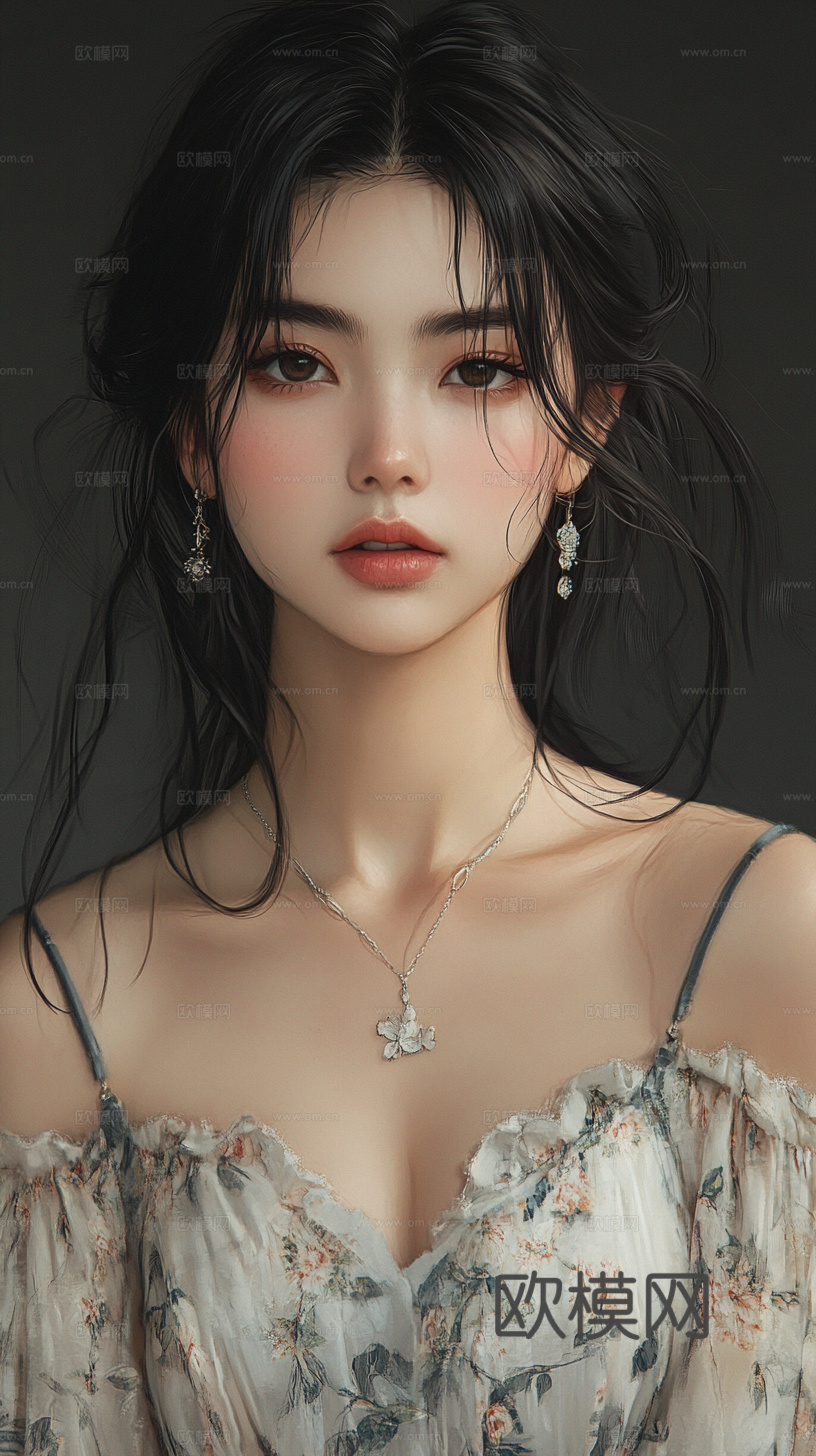 美女人物肖像挂画装饰画下载（渲染图5）