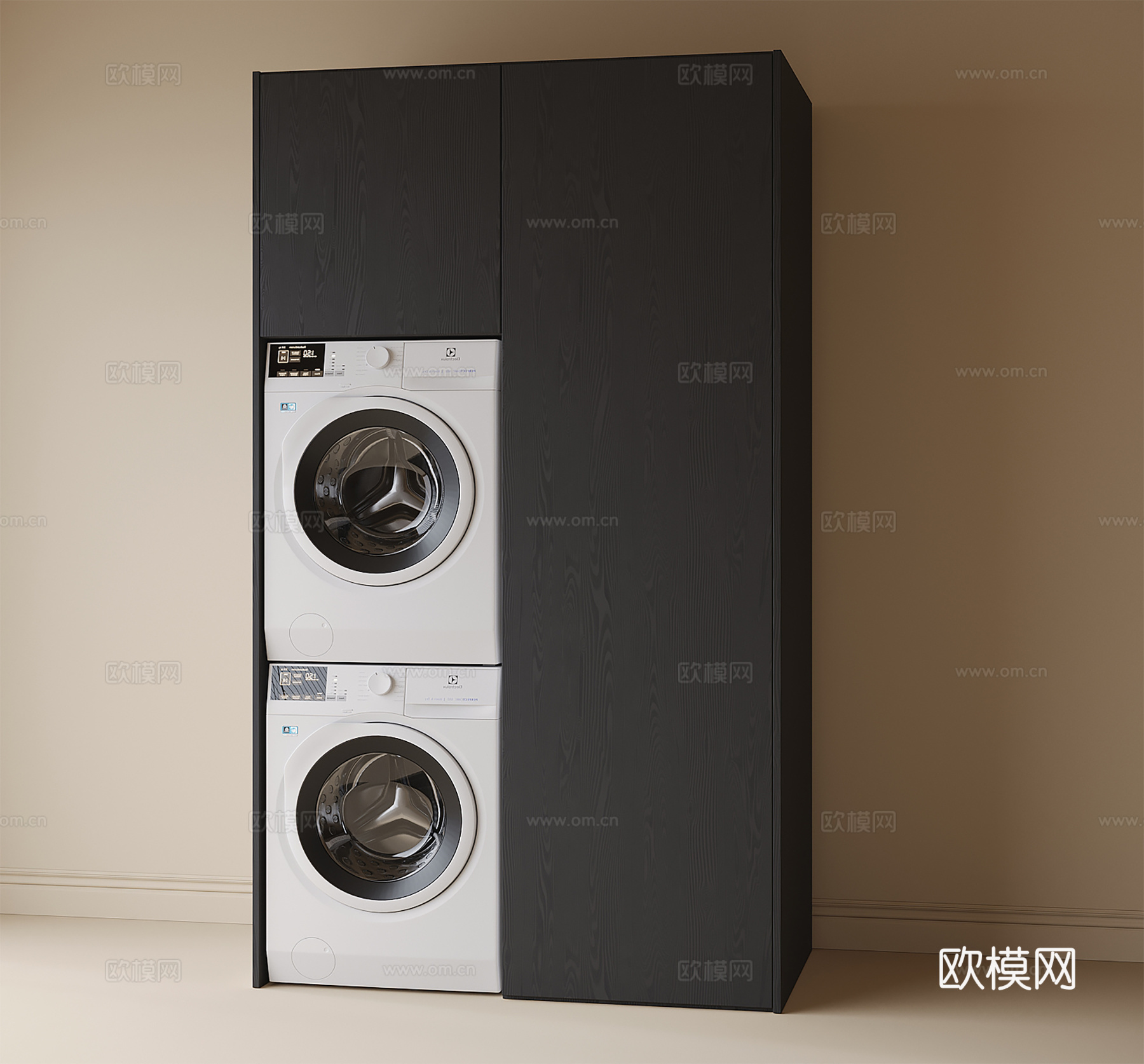 现代洗衣机柜 洗衣机 烘干机3d模型