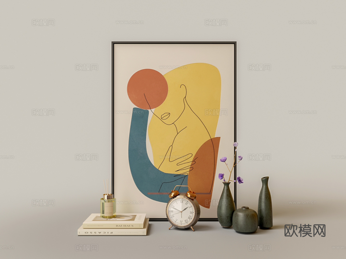 现代饰品摆件集合 画框 花瓶 闹钟 书籍3d模型