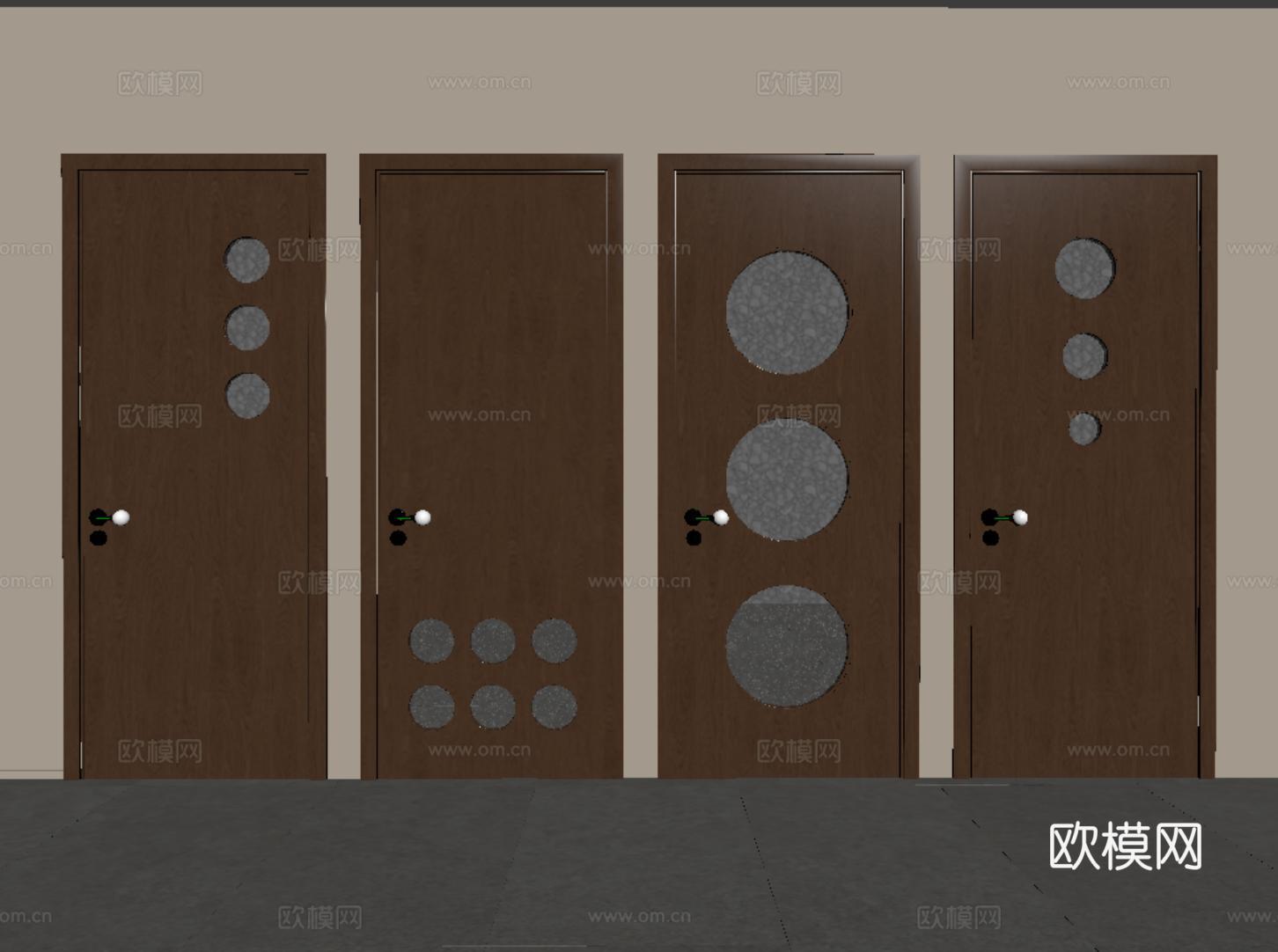 中古风侘寂单开门 单开门 洞洞门 卧室门 玻璃门su模型