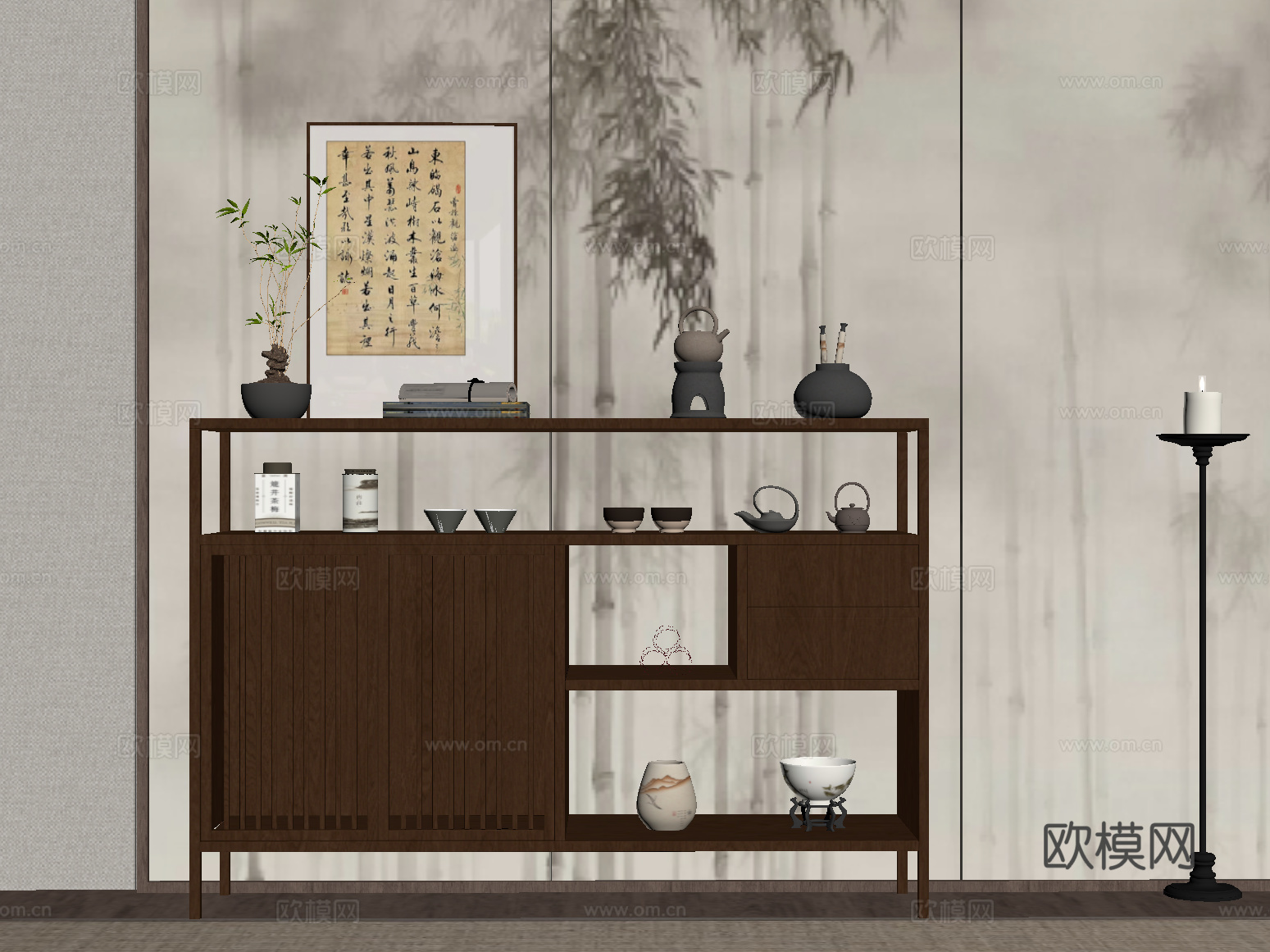 茶柜 新中式茶柜su模型