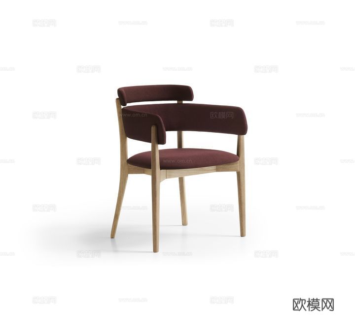 北欧艺术设计师轻奢餐椅软包原木风现代白蜡木咖啡厅休闲靠背洽谈su模型