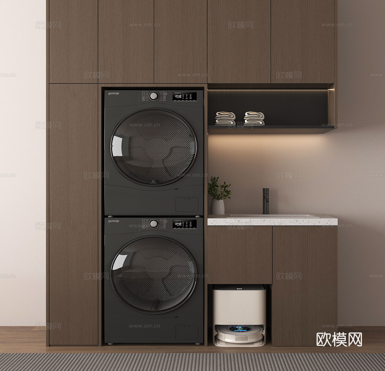 洗衣机柜 洗衣机 烘洗一体机3d模型