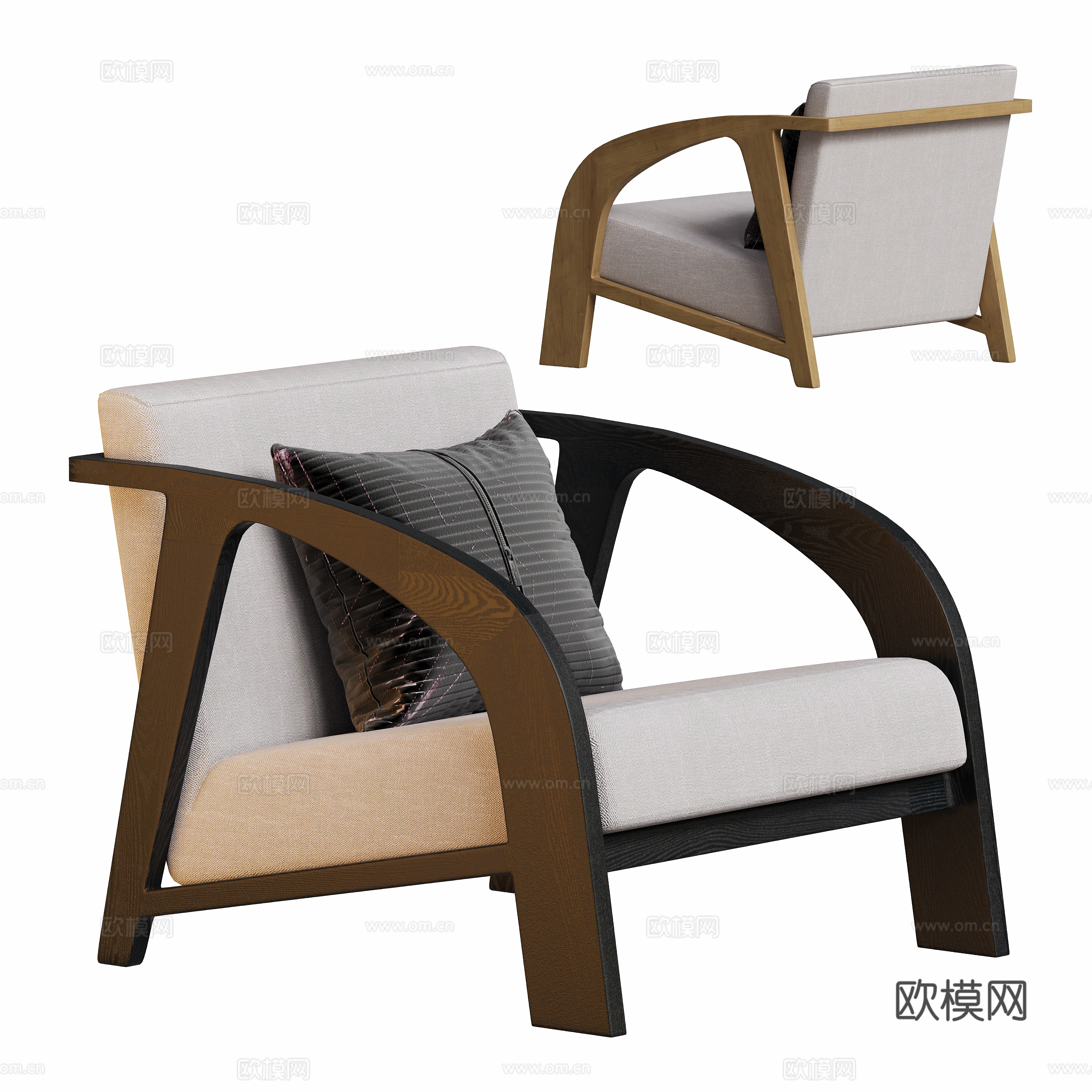 现代原木中古休闲椅su模型