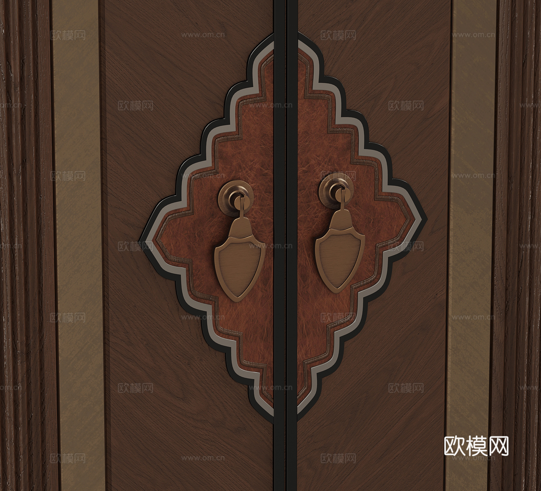 拉手 新中式双开门拉手su模型