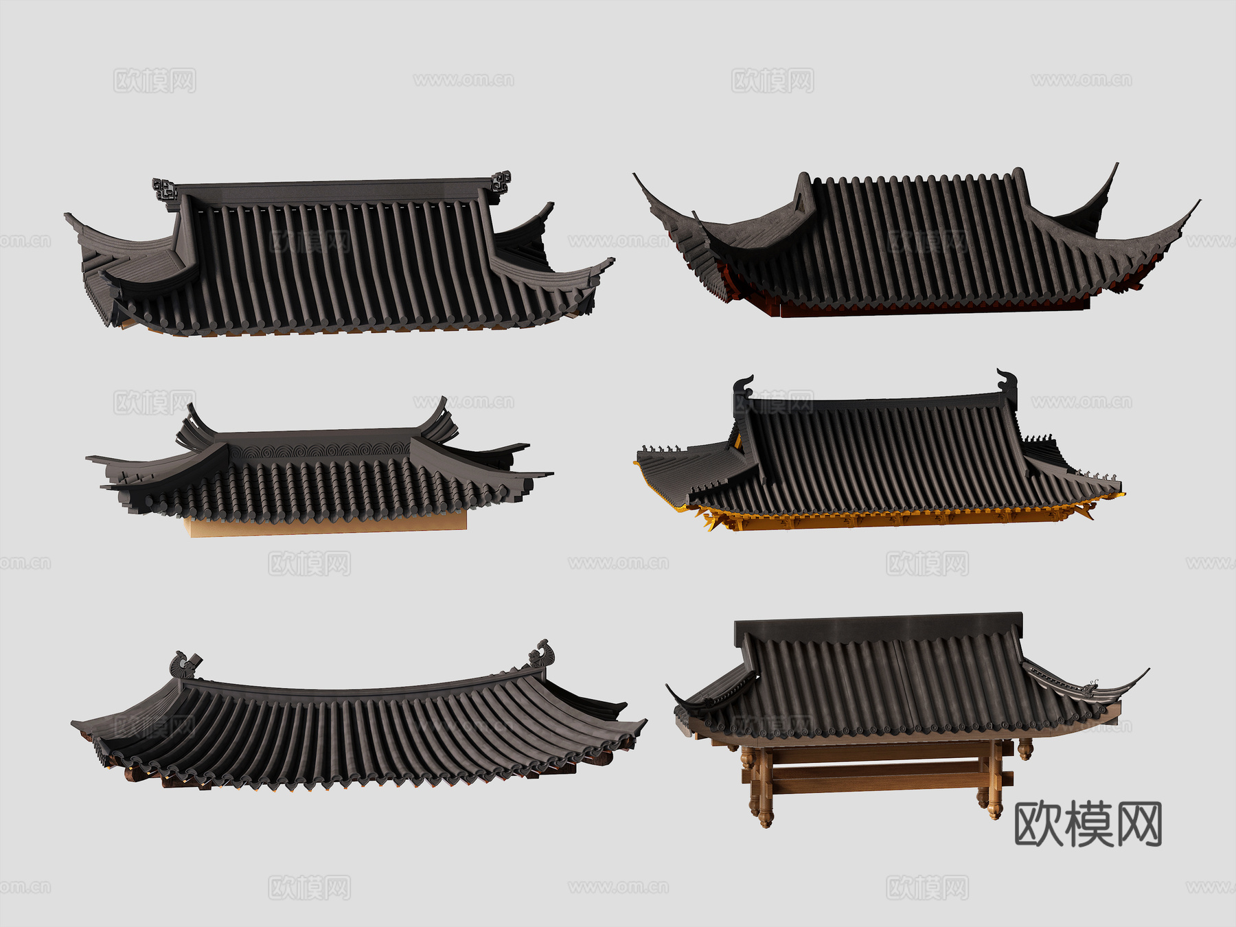 新中式中式屋檐 屋顶 飞脊檐线 瓦片 房檐房脊 建筑构件 古3d模型