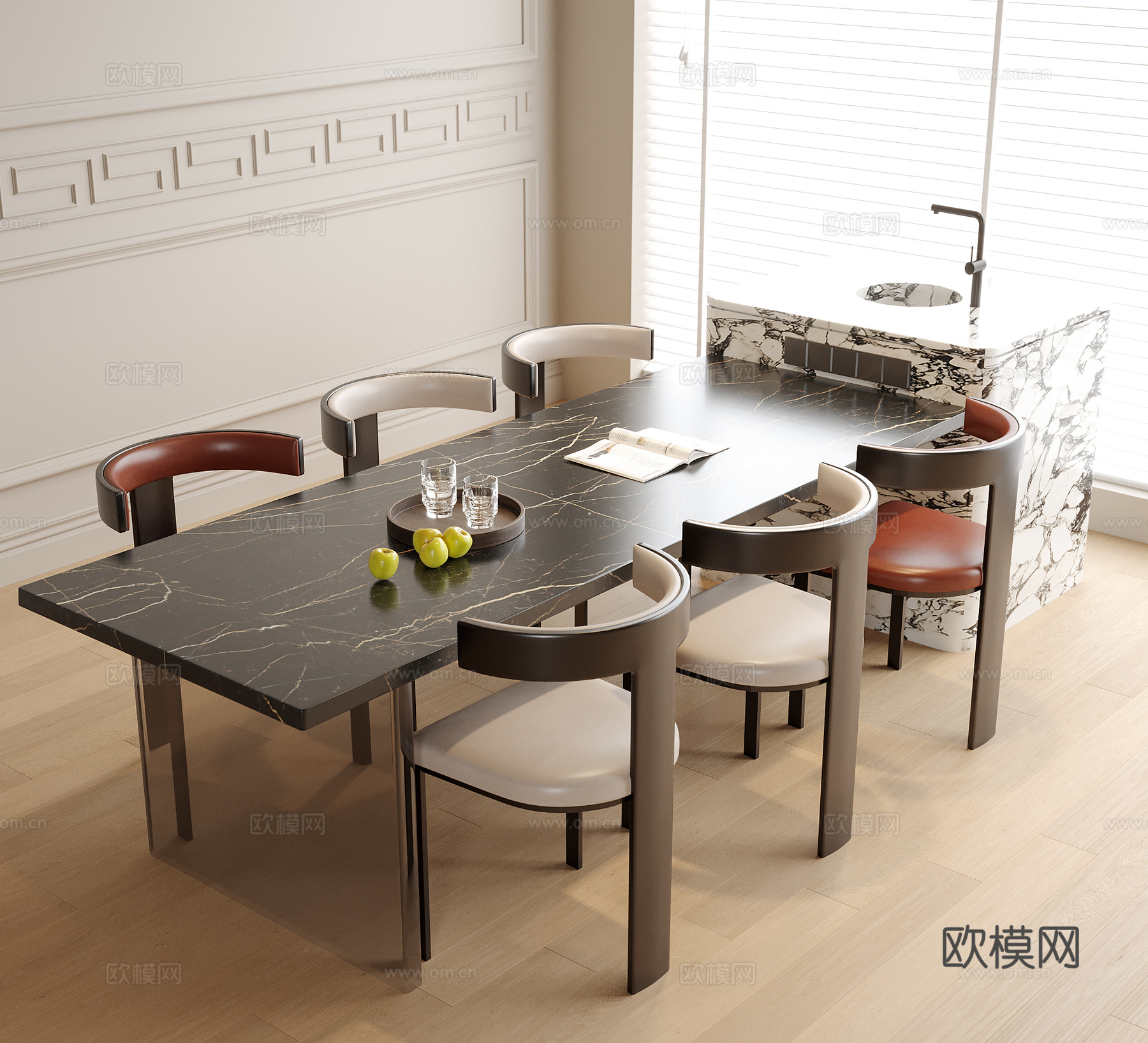 现代餐桌椅 餐椅 餐桌3d模型