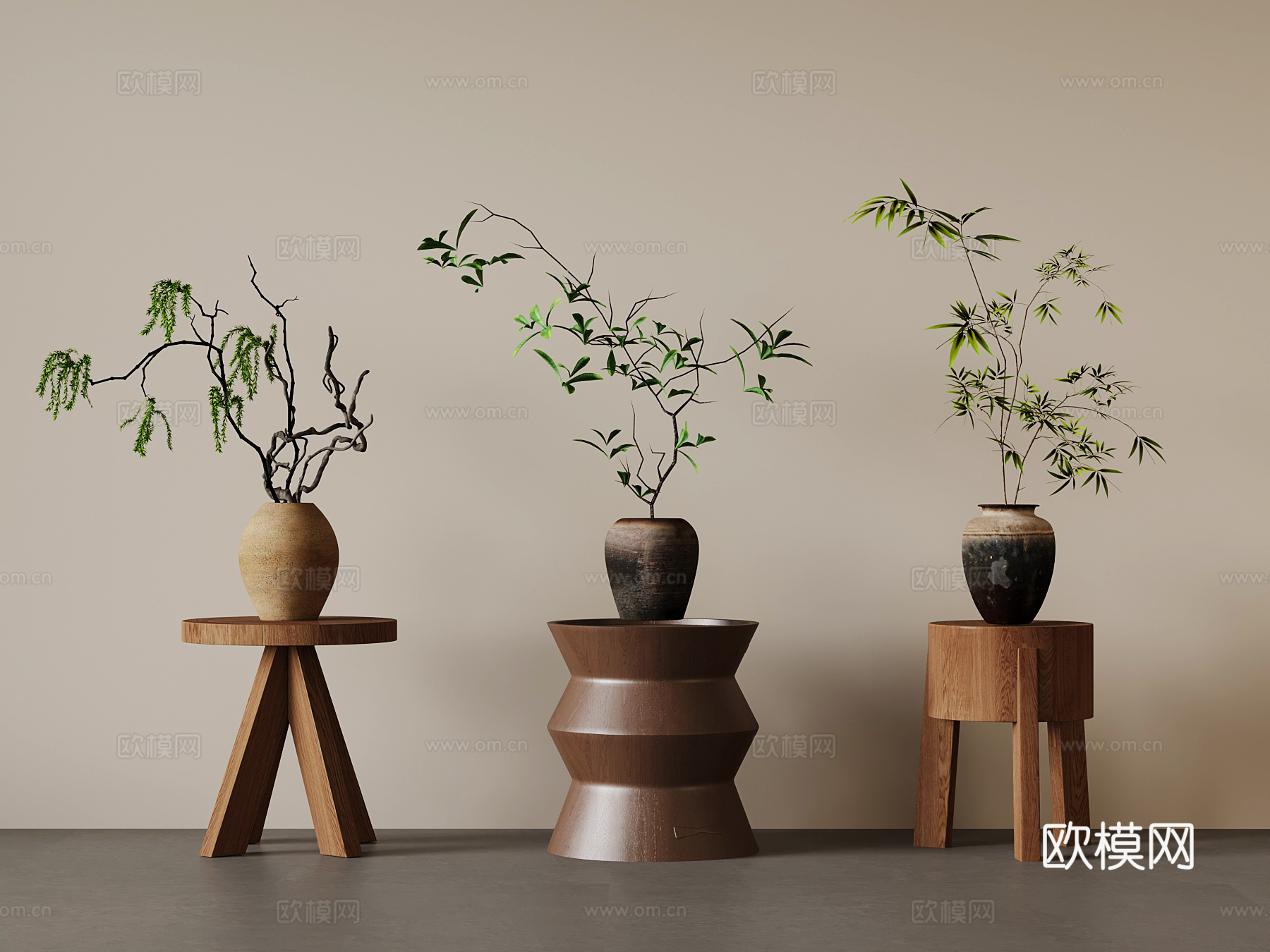 中古风 绿植摆件su模型
