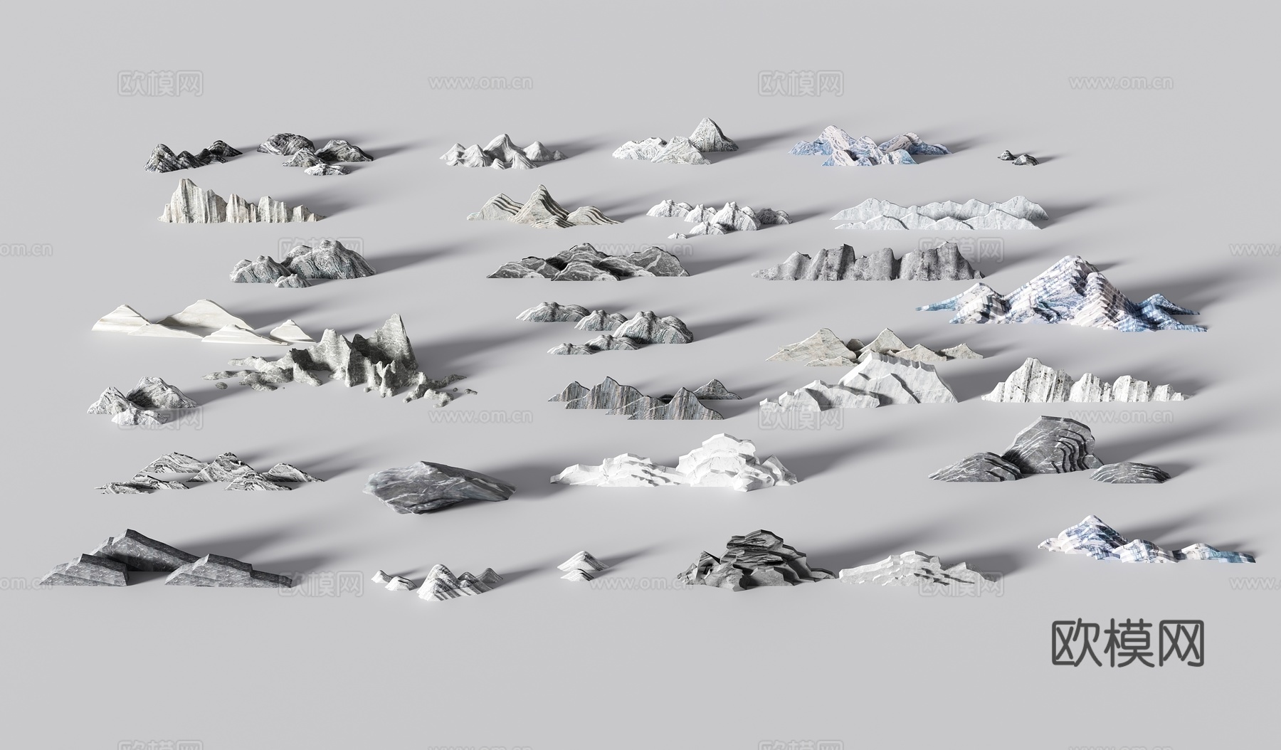 新中式假山 雪浪石 山形石 景观石 石头 石片 山形3d模型