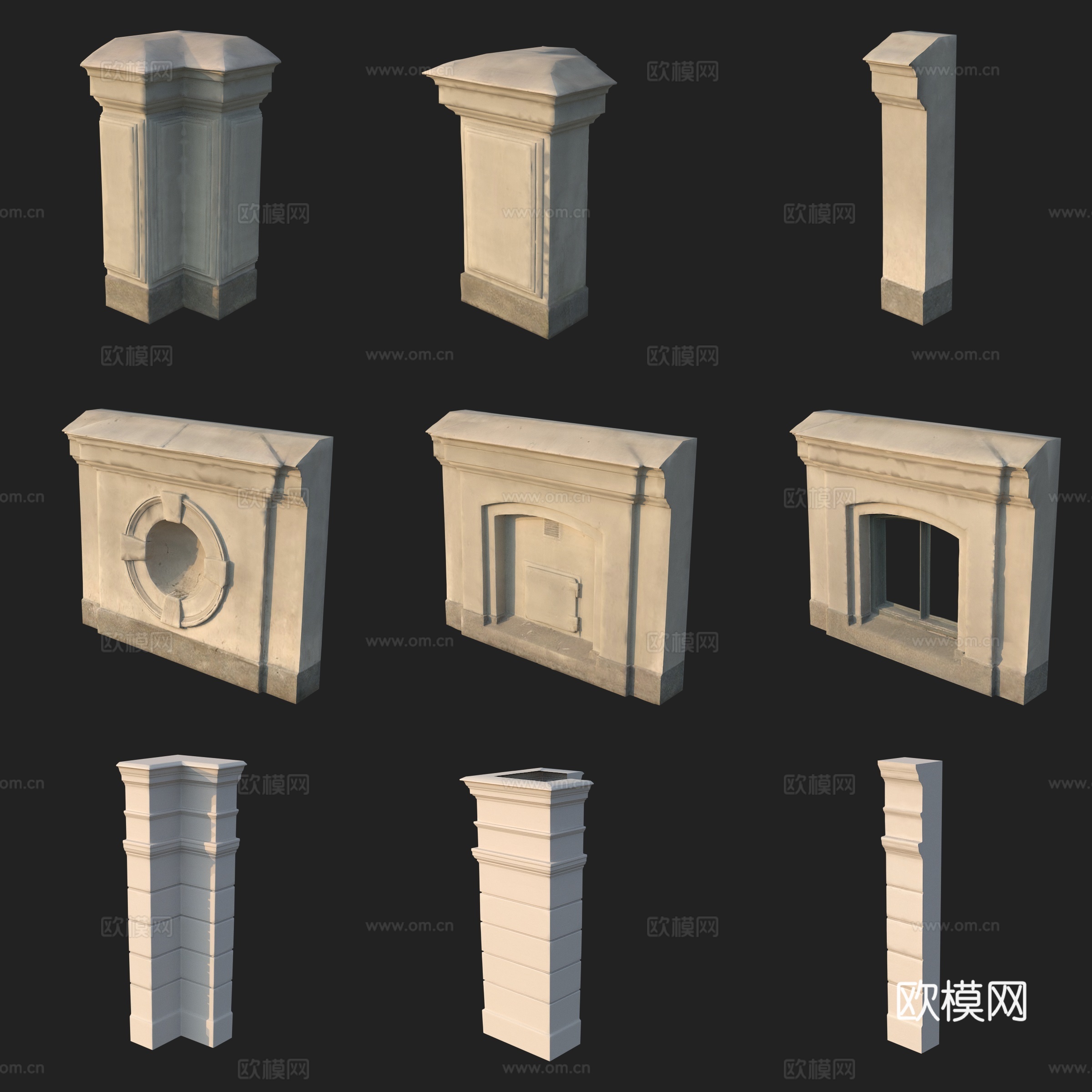 欧式墙板墙角门窗3d模型