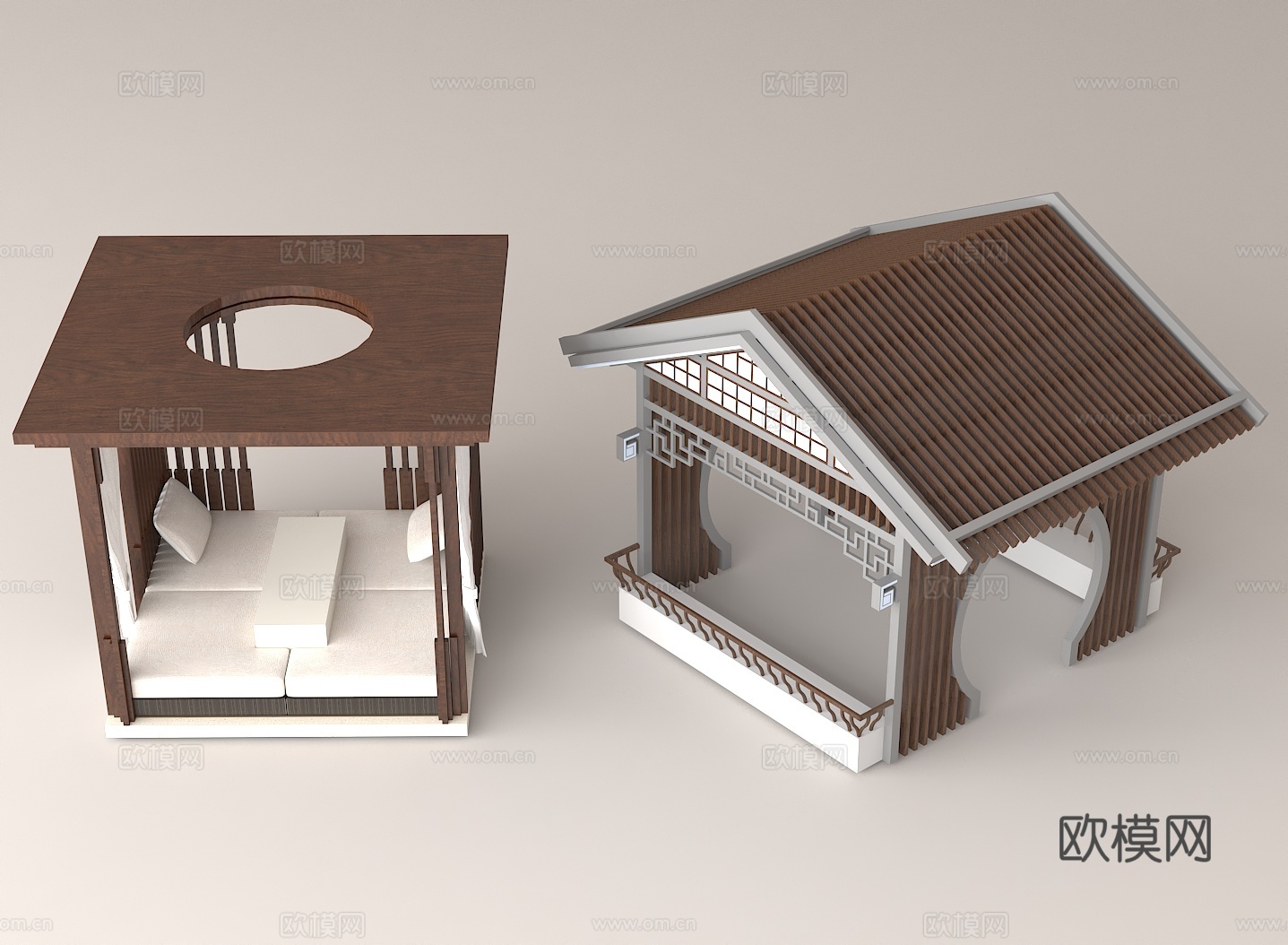 中式建筑户外凉亭木质结构景观建筑3d模型
