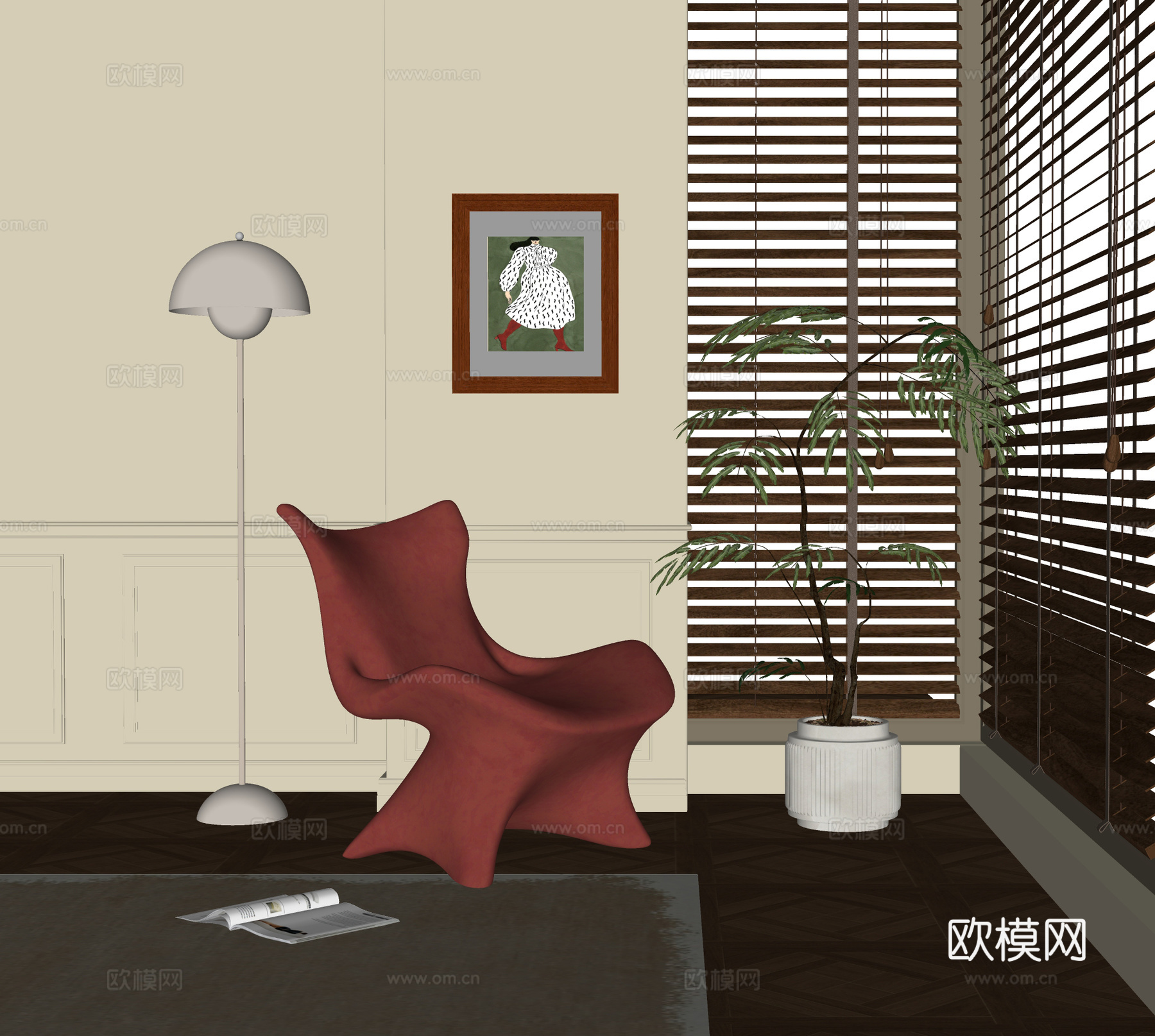现代休闲椅 单椅 盆栽盆景 落地灯su模型