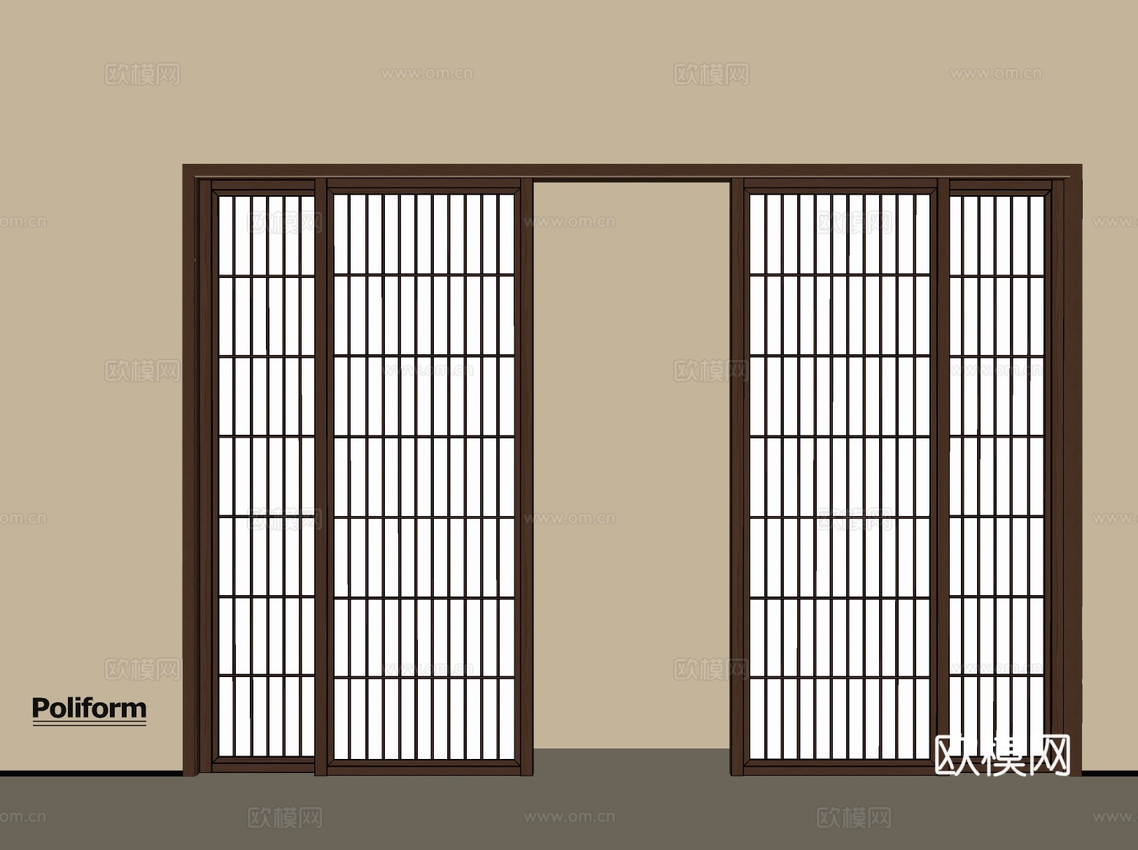 新中式推拉门 木质移门 厨卫门 格栅门su模型