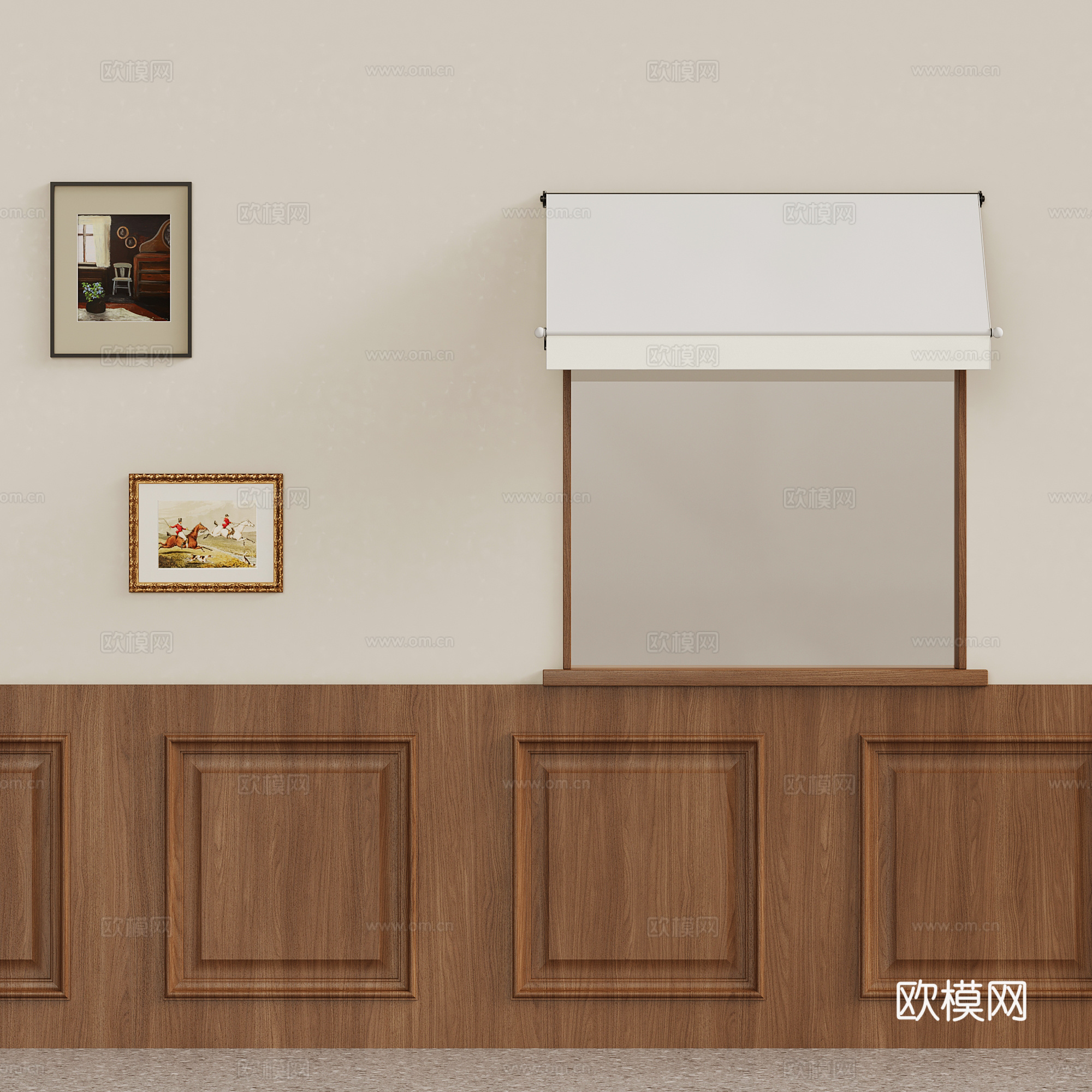 中古风墙裙 遮阳棚su模型