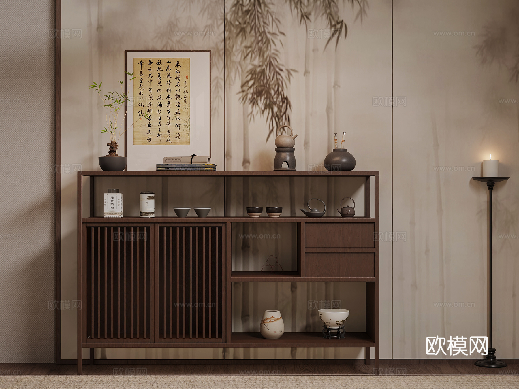茶柜 新中式茶柜su模型