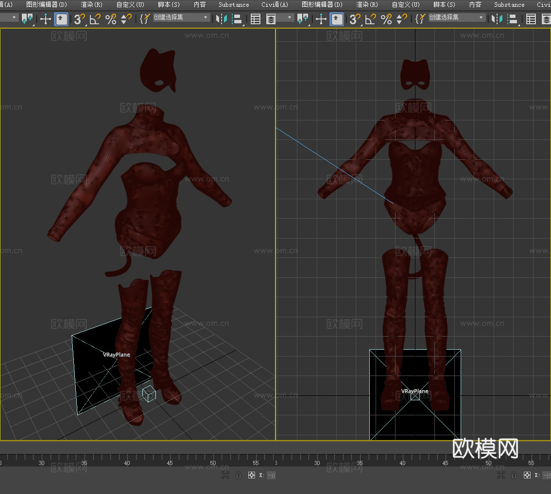 夜店猫女服装 连体衣 靴子 女性服装3d模型