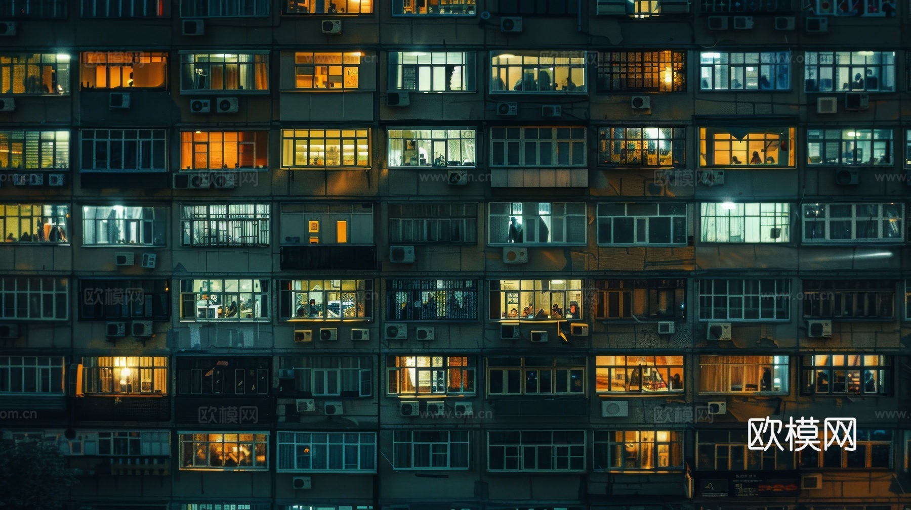 夜晚窗景建筑外立面玻璃幕墙
