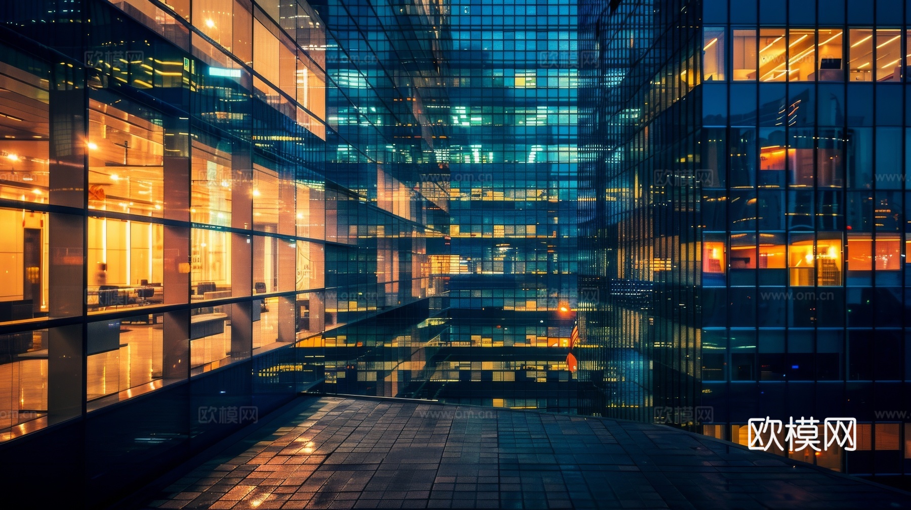 夜晚窗景建筑外立面玻璃幕墙下载（渲染图6）