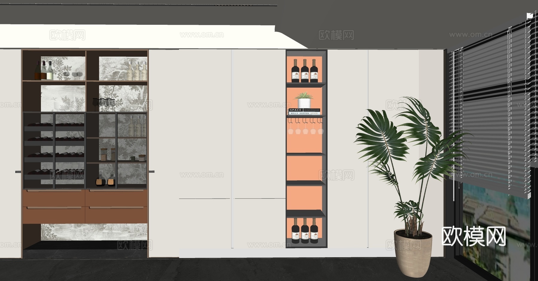 现代意式酒柜 客厅装饰柜 轻奢风玻璃酒柜 发光酒柜 餐边柜su模型