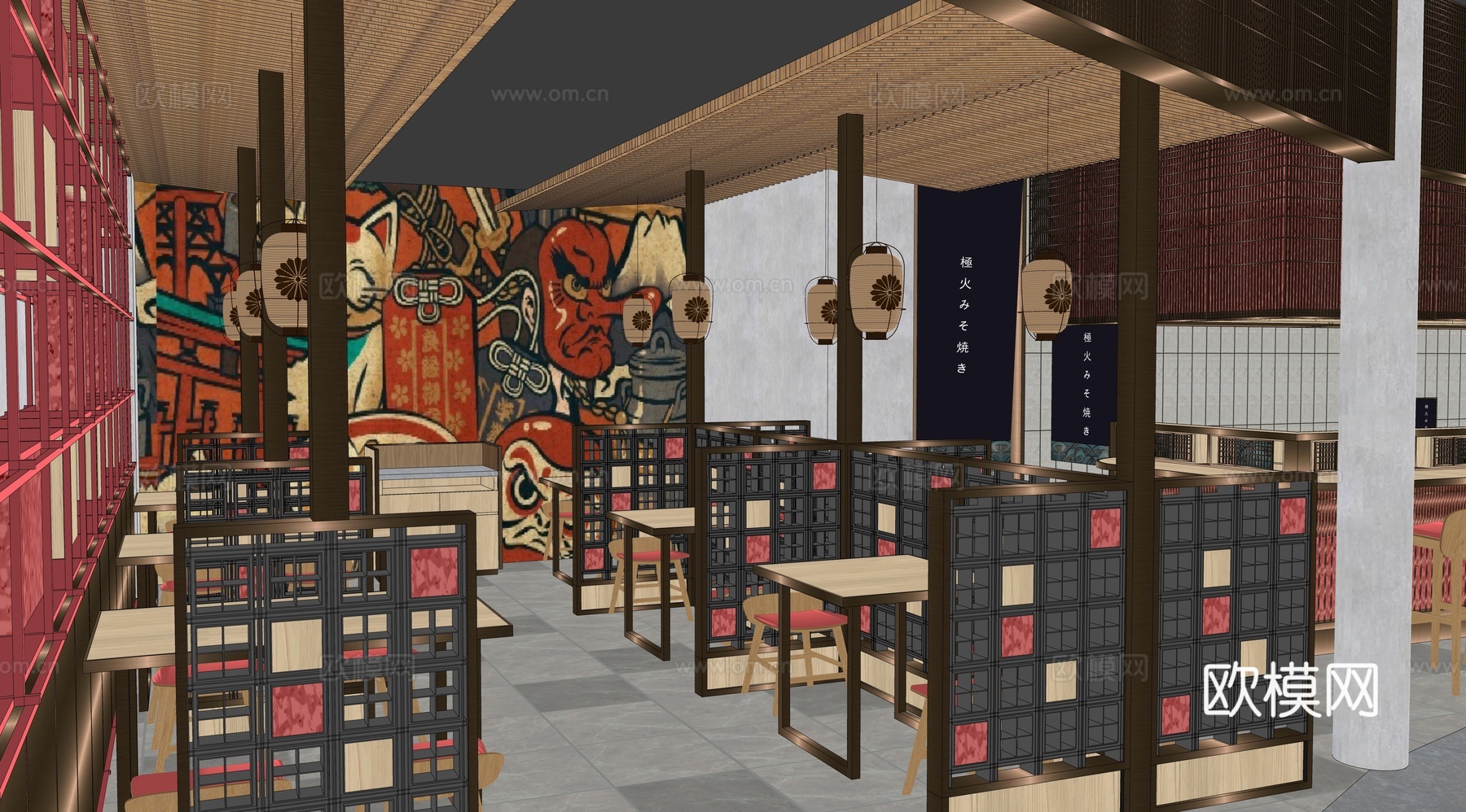 新中式烧烤店 中式大排档su模型