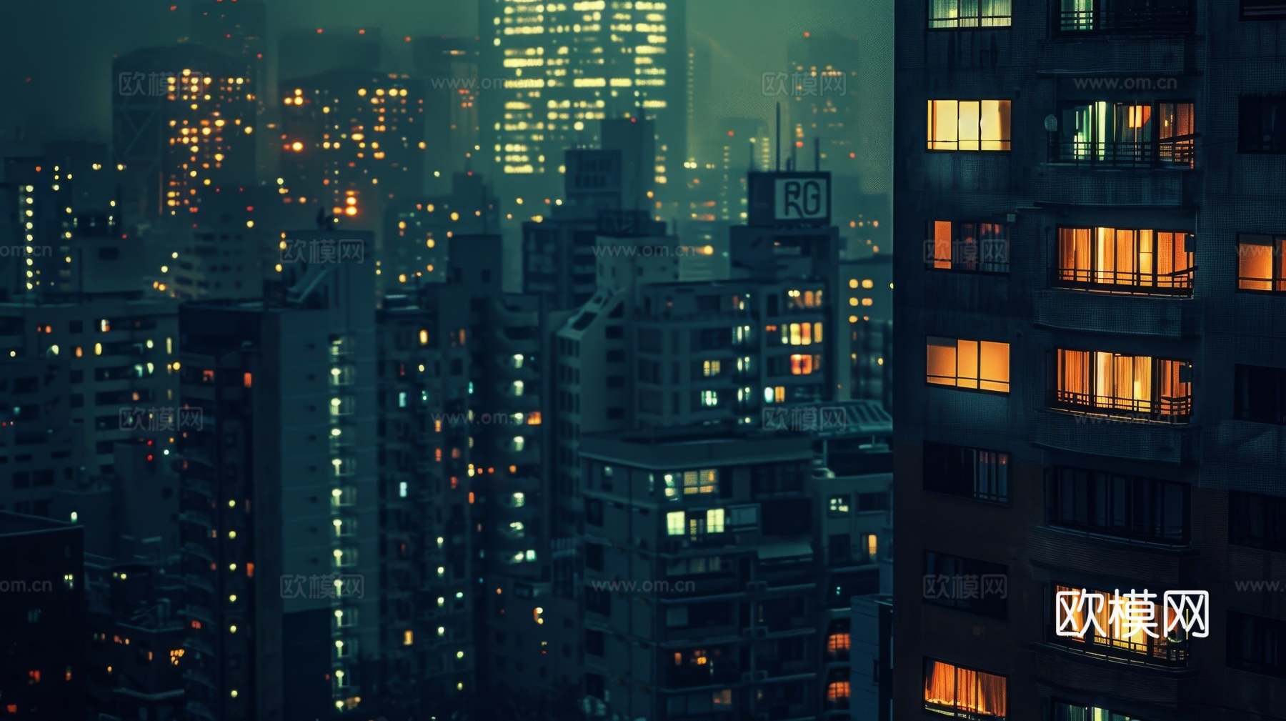 夜晚窗景建筑外立面玻璃幕墙