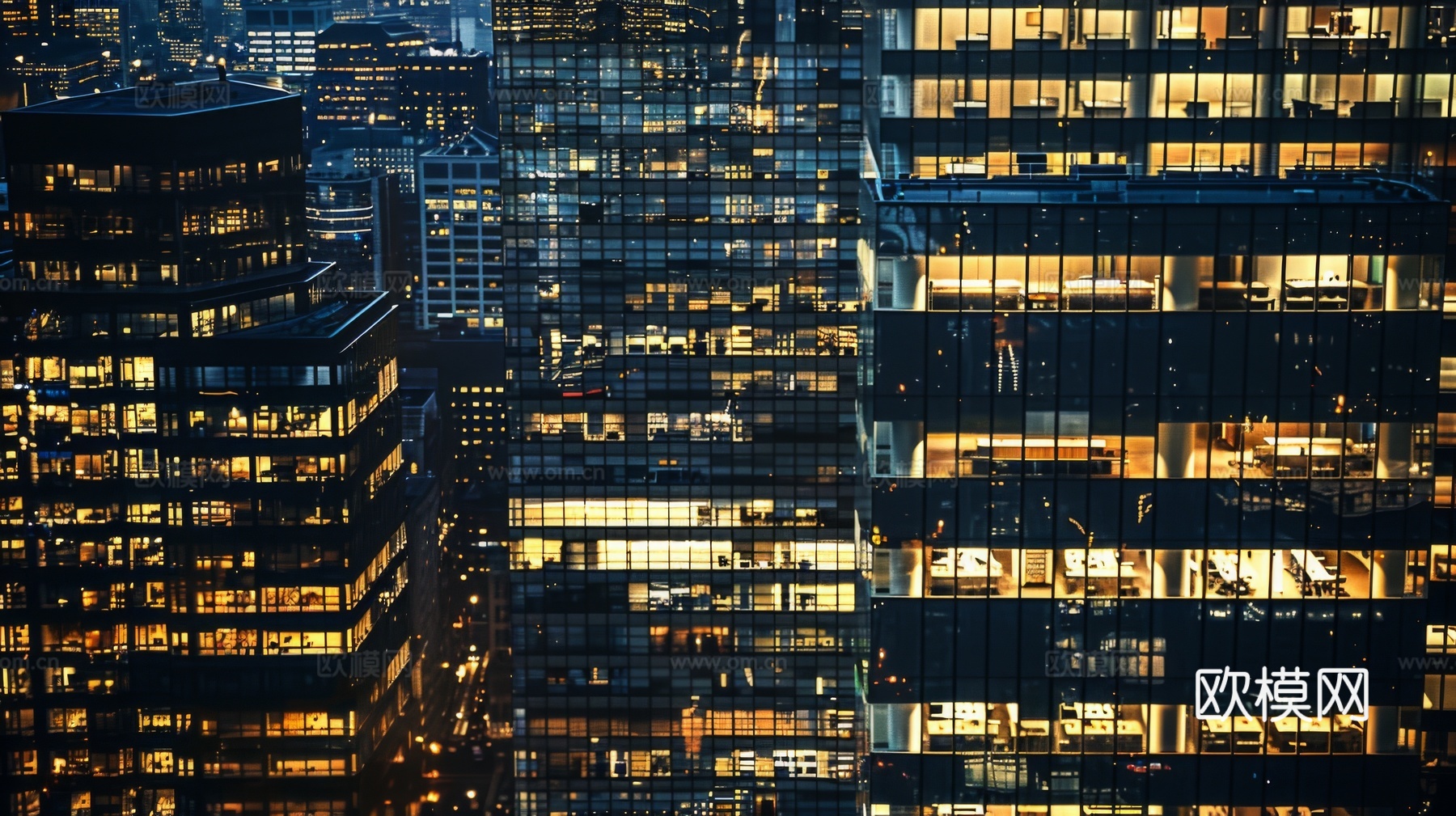 夜晚窗景建筑外立面玻璃幕墙
