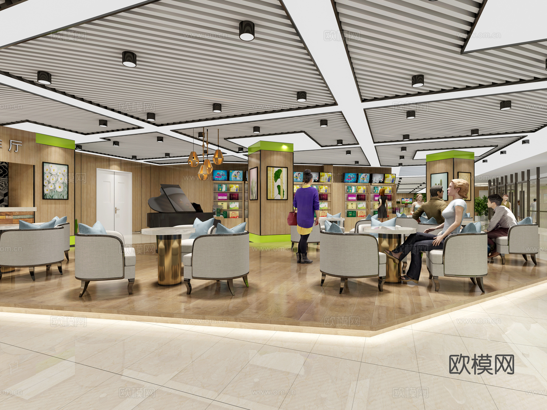 现代医院 食堂 休闲区 人物 公共餐桌椅3d模型