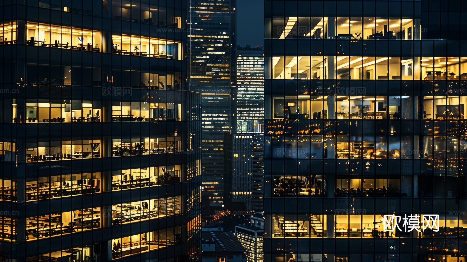 夜晚窗景建筑外立面玻璃幕墙