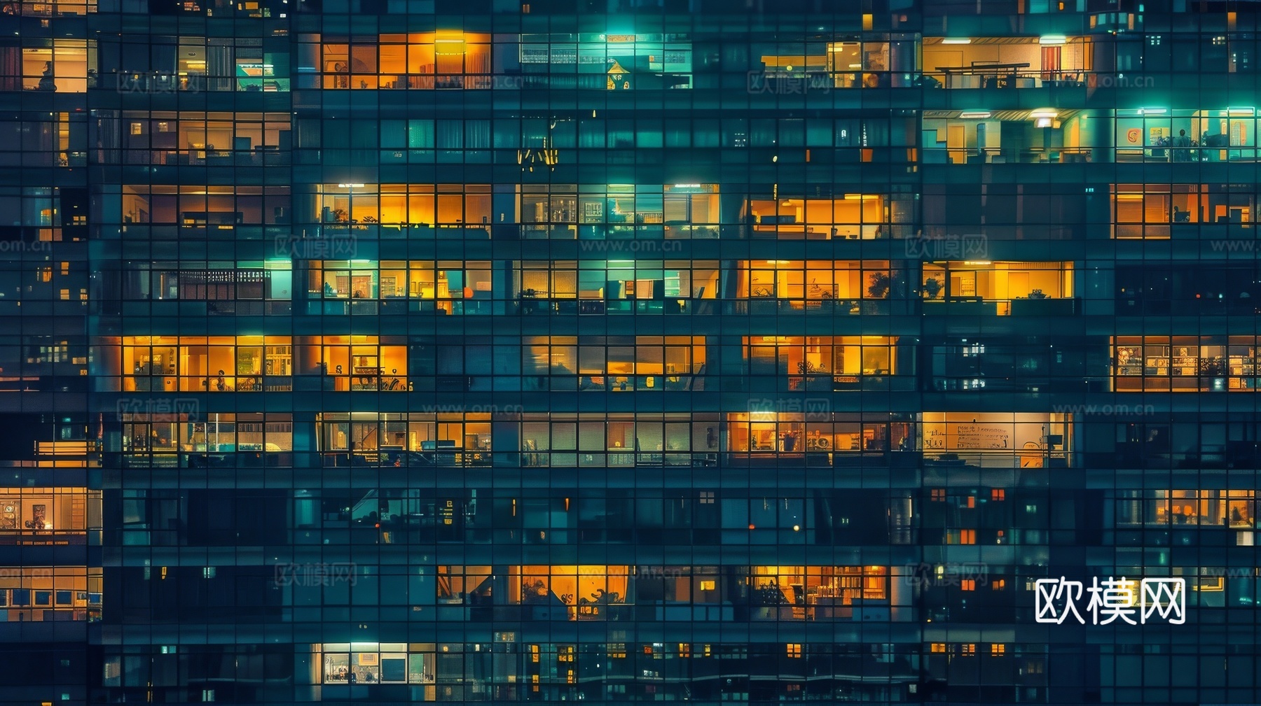 夜晚窗景建筑外立面玻璃幕墙